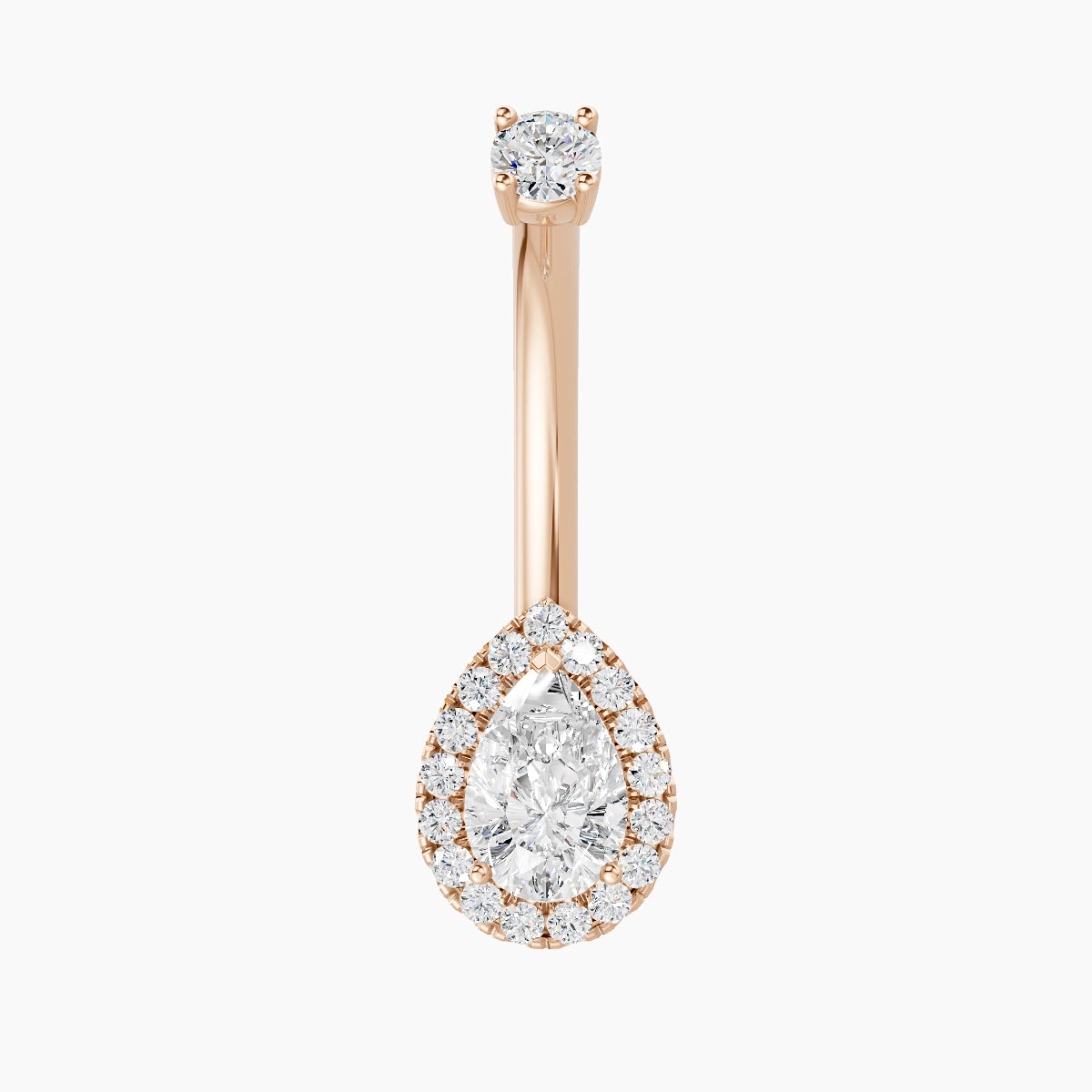 Eirene | 18k Rose Gold 9 mm 10 mm Halo Pear Diamond Belly Piercing
