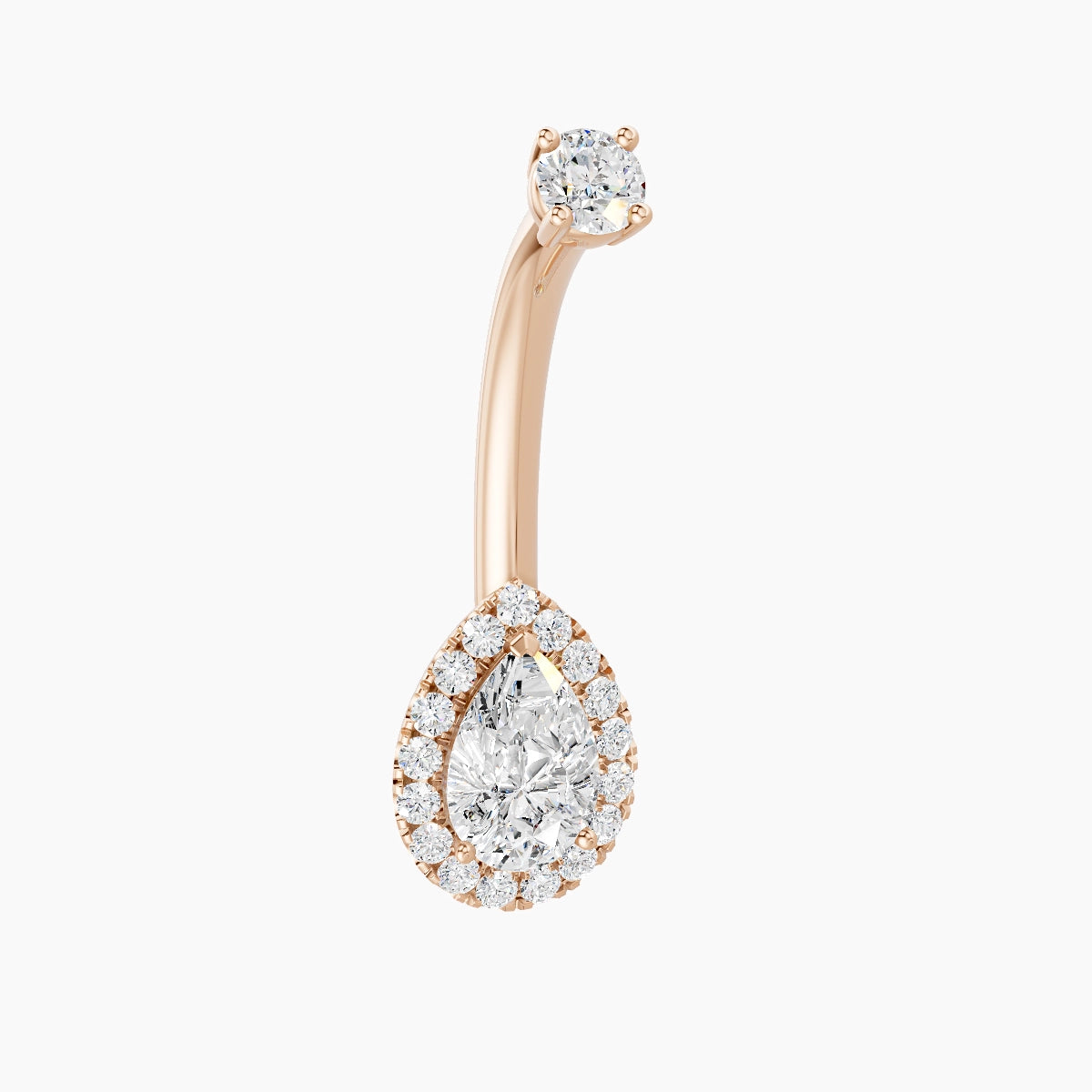 Eirene | 18k Rose Gold 9 mm 10 mm Halo Pear Diamond Belly Piercing