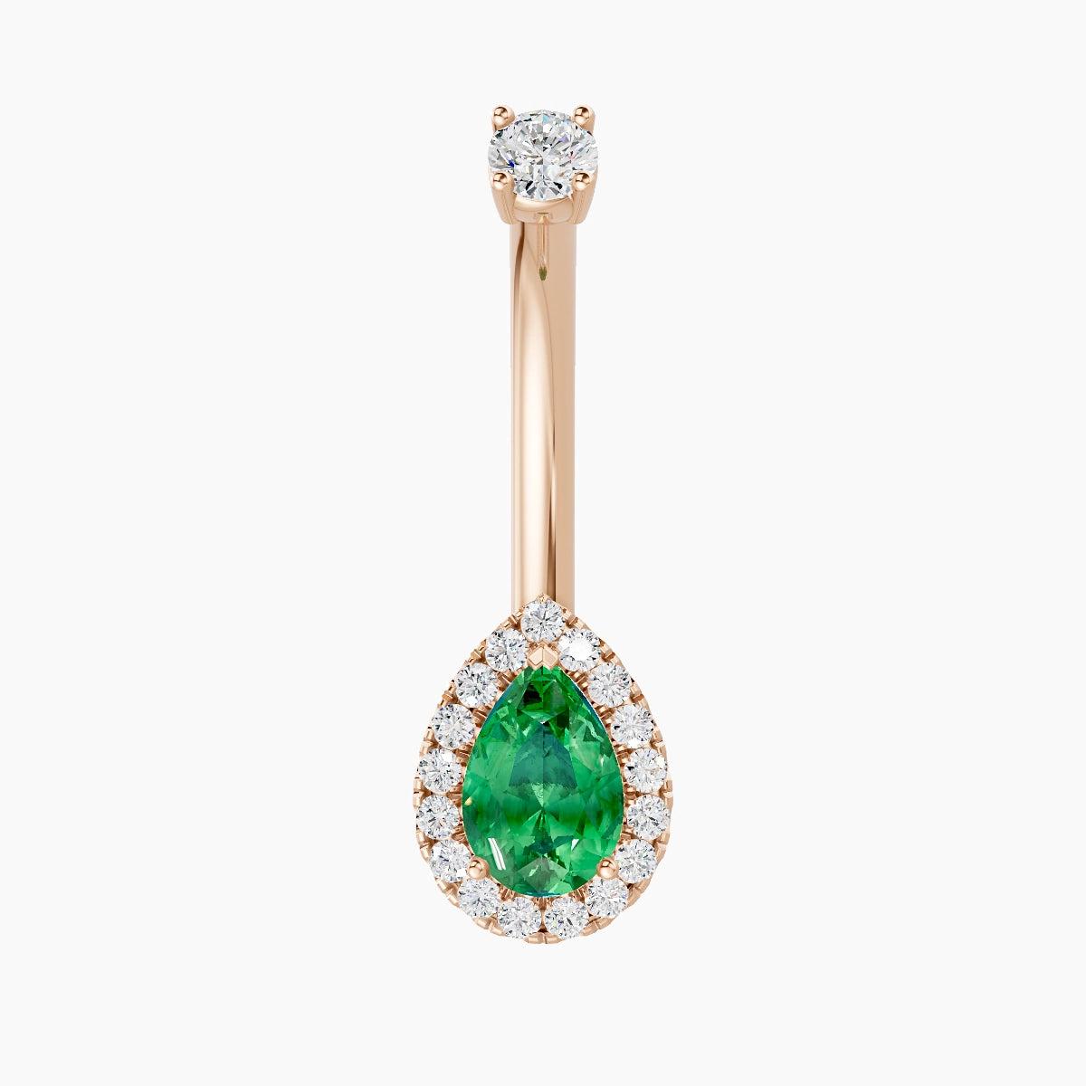 Eirene | 18k Rose Gold 9 mm 10 mm Halo Pear Emerald & Diamond Belly Piercing