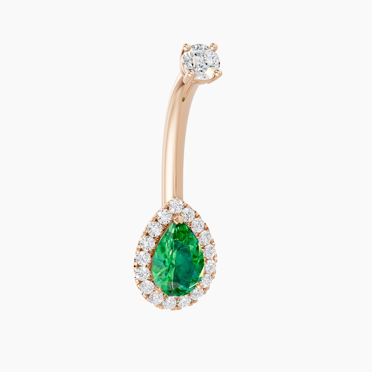 Eirene | 18k Rose Gold 9 mm 10 mm Halo Pear Emerald & Diamond Belly Piercing