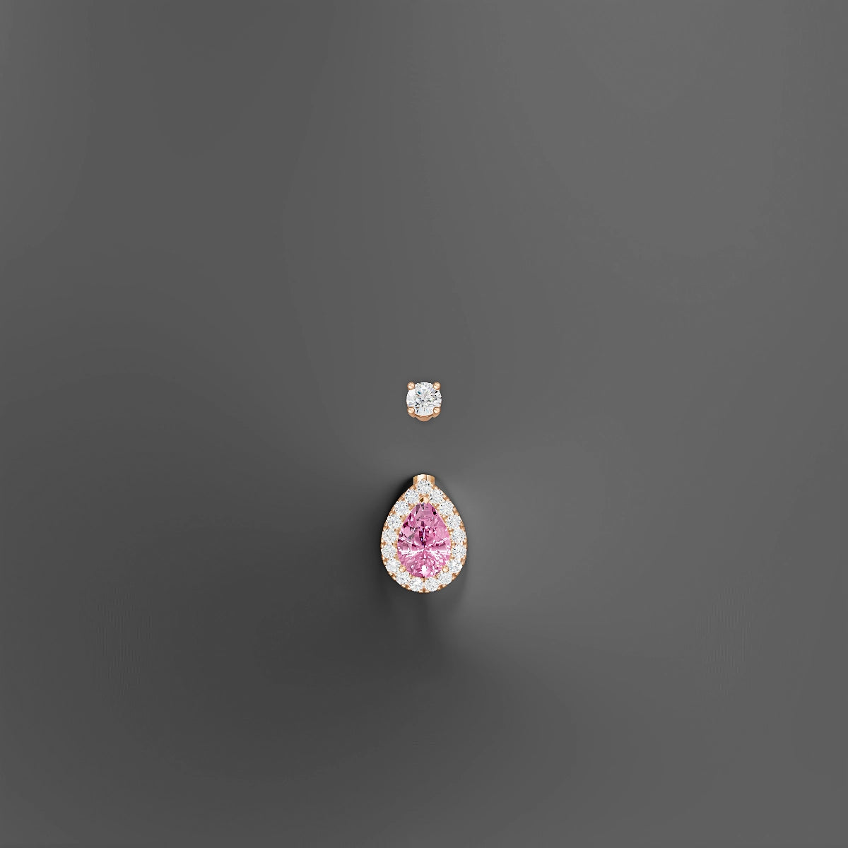 Eirene | 18k Rose Gold 9 mm 10 mm Halo Pear Pink Sapphire & Diamond Belly Piercing