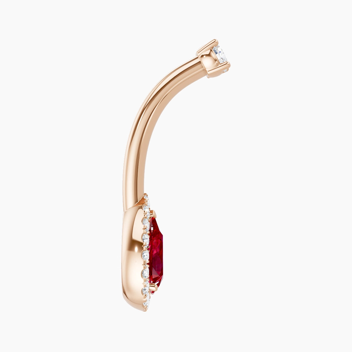 Eirene | 18k Rose Gold 9 mm 10 mm Halo Pear Ruby & Diamond Belly Piercing