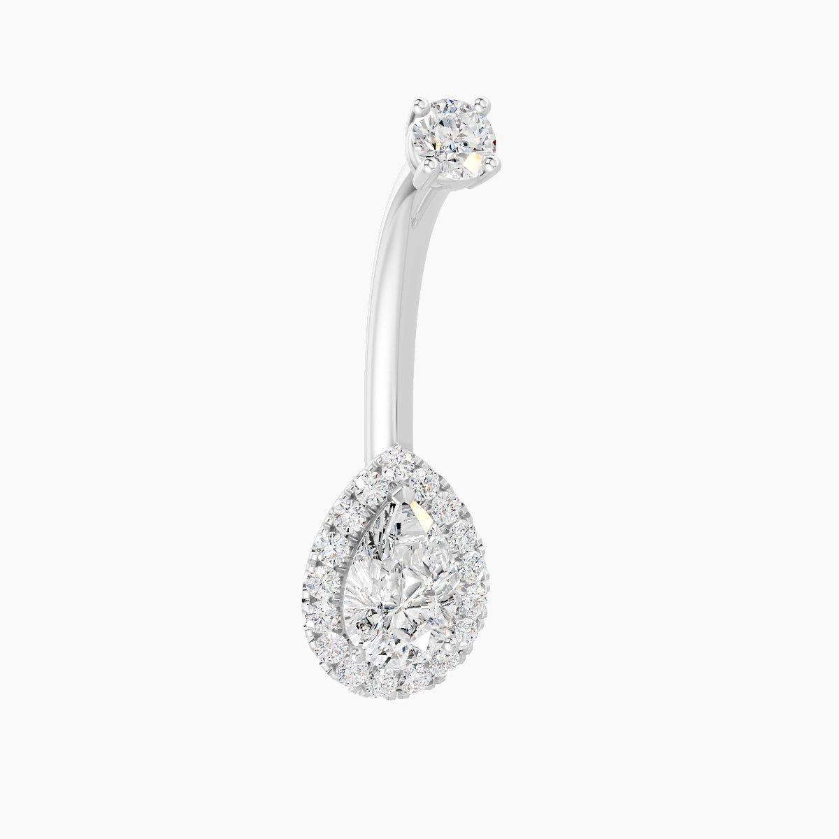 Eirene | 18k White Gold 9 mm 10 mm Halo Pear Diamond Belly Piercing