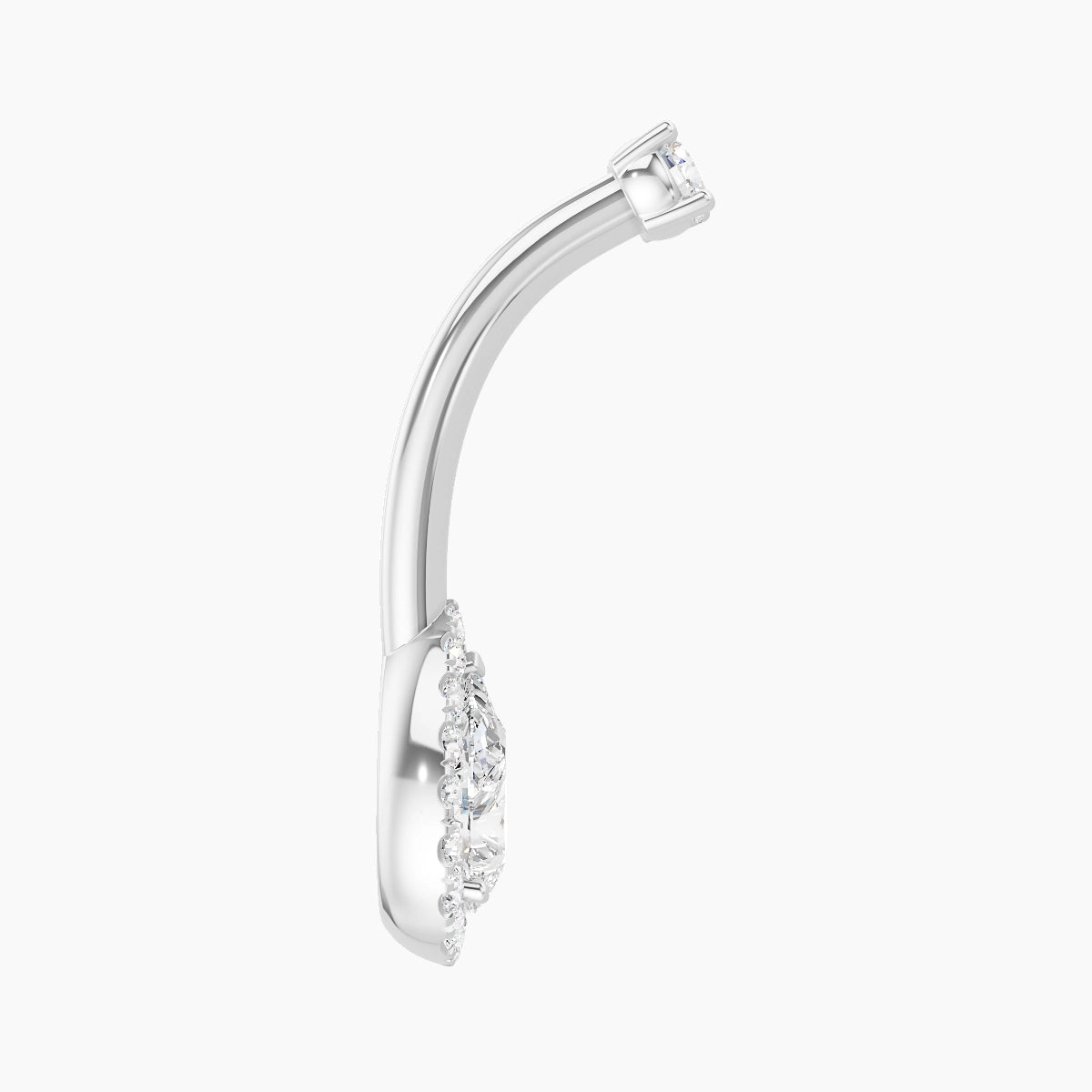 Eirene | 18k White Gold 9 mm 10 mm Halo Pear Diamond Belly Piercing