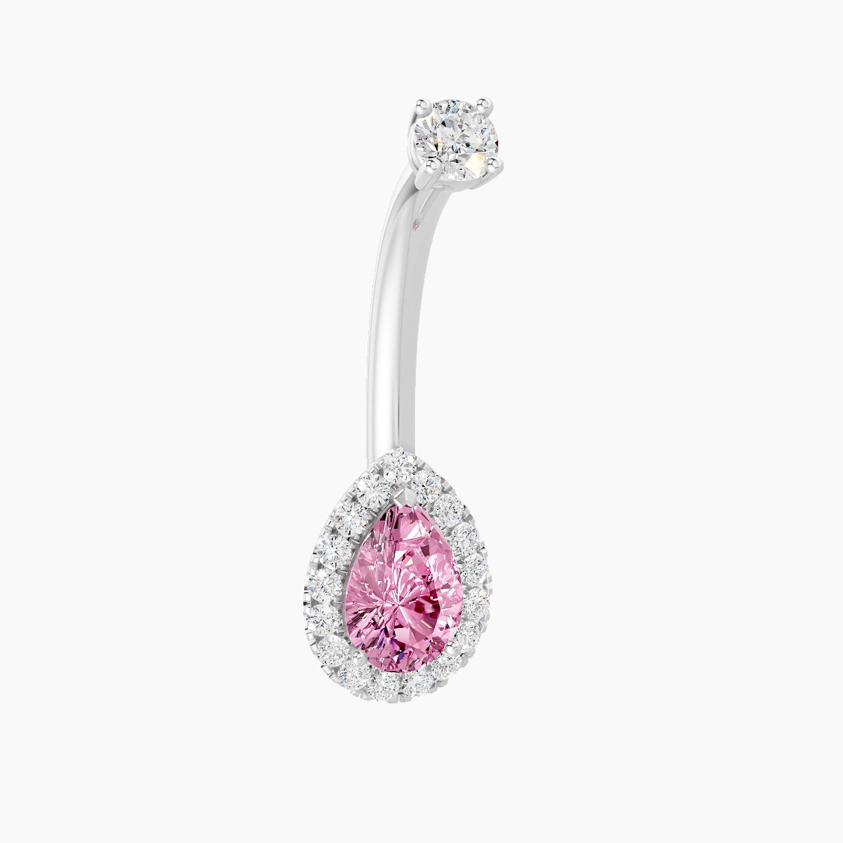 Eirene | 18k White Gold 9 mm 10 mm Halo Pear Pink Sapphire & Diamond Belly Piercing