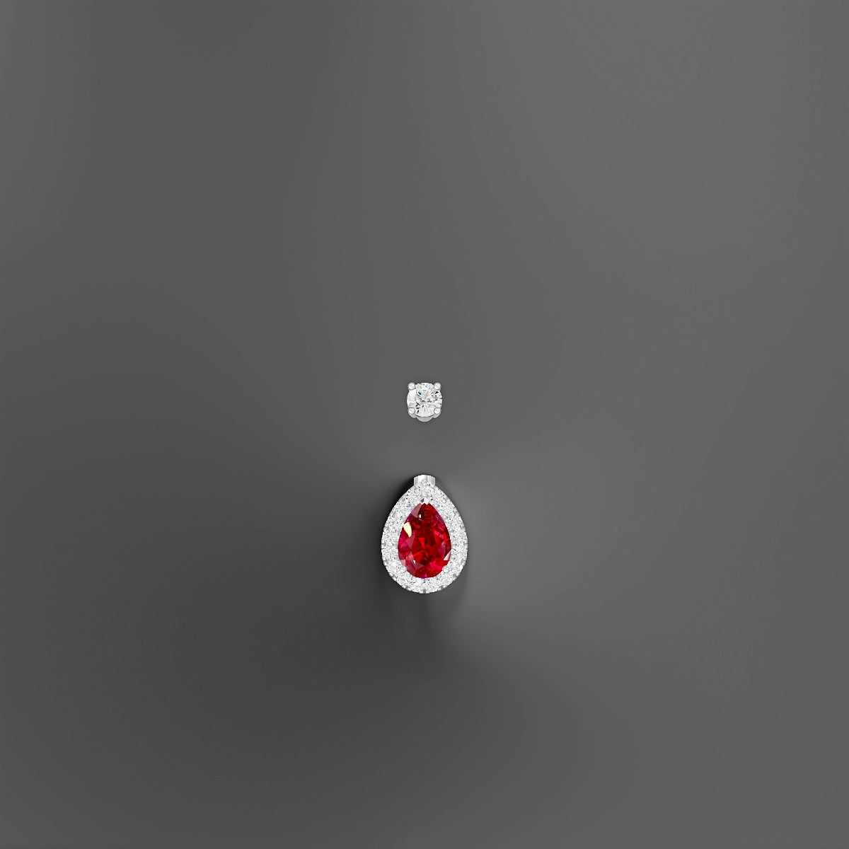 Eirene | 18k White Gold 9 mm 10 mm Halo Pear Ruby & Diamond Belly Piercing
