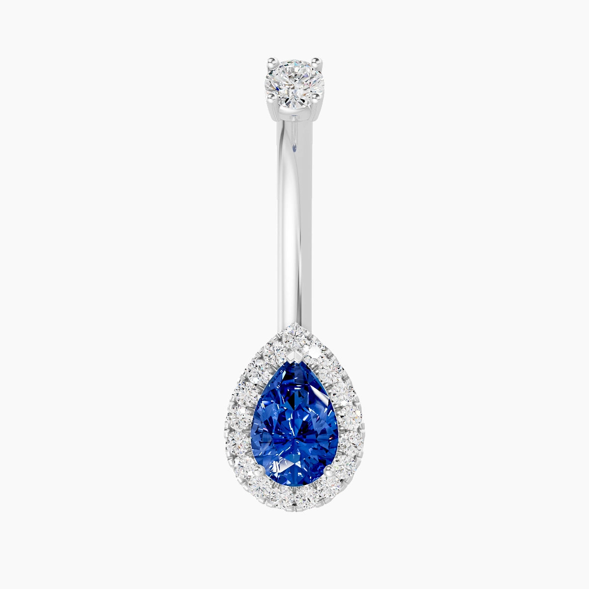 Eirene | 18k White Gold 9 mm 10 mm Halo Pear Sapphire & Diamond Belly Piercing