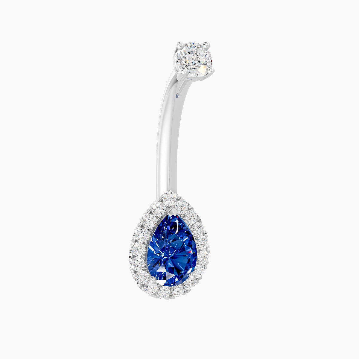 Eirene | 18k White Gold 9 mm 10 mm Halo Pear Sapphire & Diamond Belly Piercing