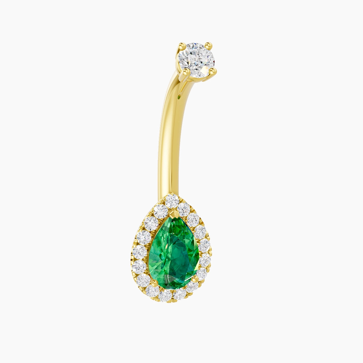Eirene | 18k Yellow Gold 9 mm 10 mm Halo Pear Emerald & Diamond Belly Piercing