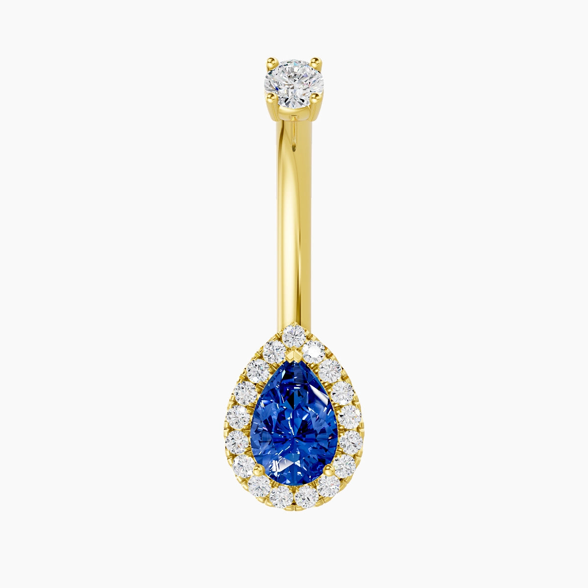 Eirene | 18k Yellow Gold 9 mm 10 mm Halo Pear Sapphire & Diamond Belly Piercing