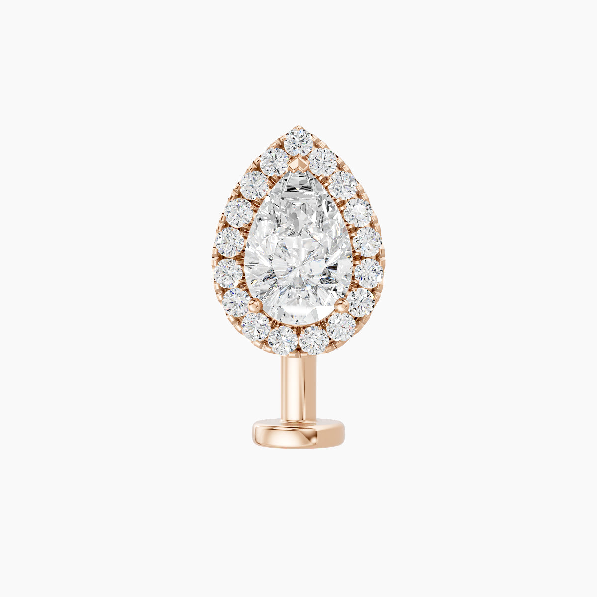 Eirene | 18k Rose Gold 9.5 mm 10 mm Halo Pear Diamond Floating Navel Piercing