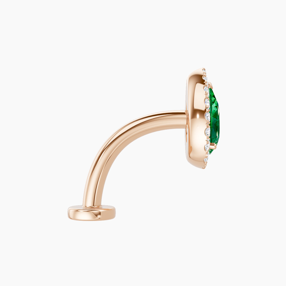 Eirene | 18k Rose Gold 10 mm 9.5 mm Halo Pear Emerald & Diamond Floating Navel Piercing
