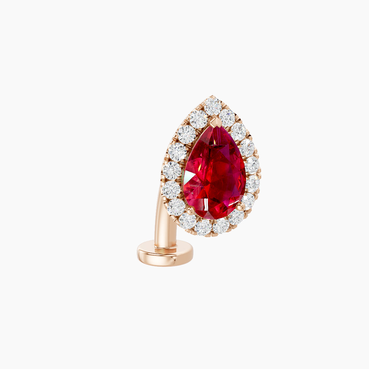 Eirene | 18k Rose Gold 10 mm 9.5 mm Halo Pear Ruby & Diamond Floating Navel Piercing