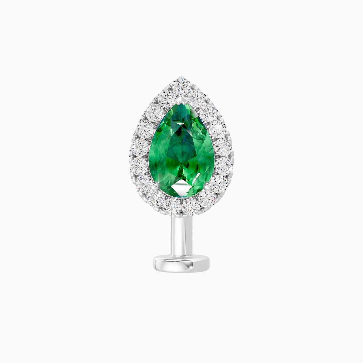 Eirene | 18k White Gold 10 mm 9.5 mm Halo Pear Emerald & Diamond Floating Navel Piercing