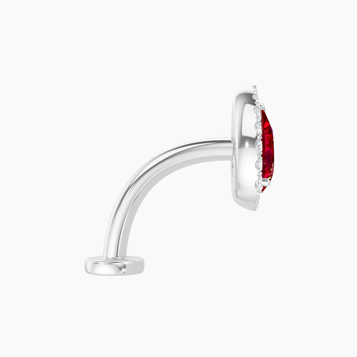 Eirene | 18k White Gold 10 mm 9.5 mm Halo Pear Ruby & Diamond Floating Navel Piercing