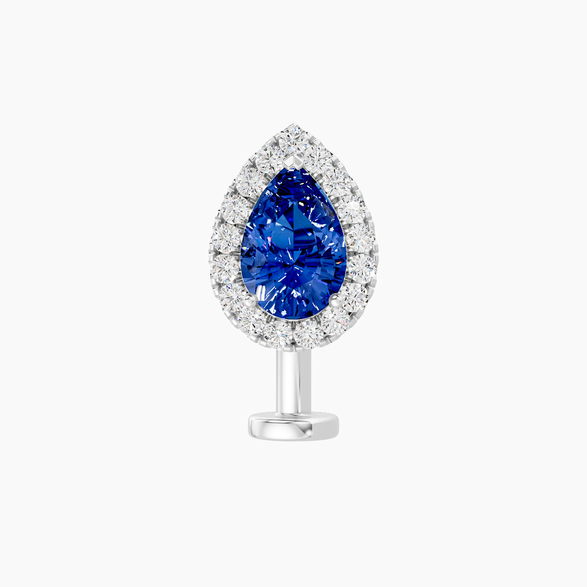 Eirene | 18k White Gold 10 mm 9.5 mm Halo Pear Sapphire & Diamond Floating Navel Piercing