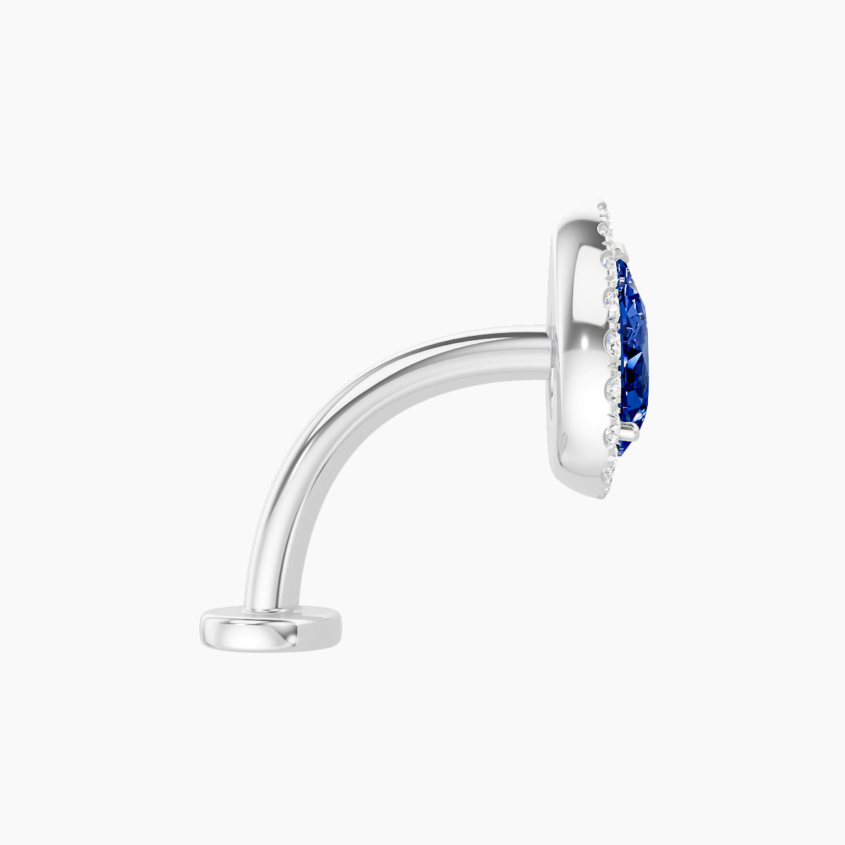 Eirene | 18k White Gold 10 mm 9.5 mm Halo Pear Sapphire & Diamond Floating Navel Piercing