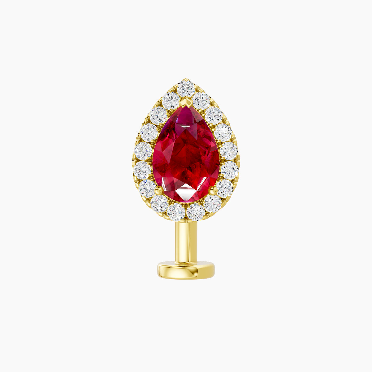 Eirene | 18k Yellow Gold 10 mm 9.5 mm Halo Pear Ruby & Diamond Floating Navel Piercing