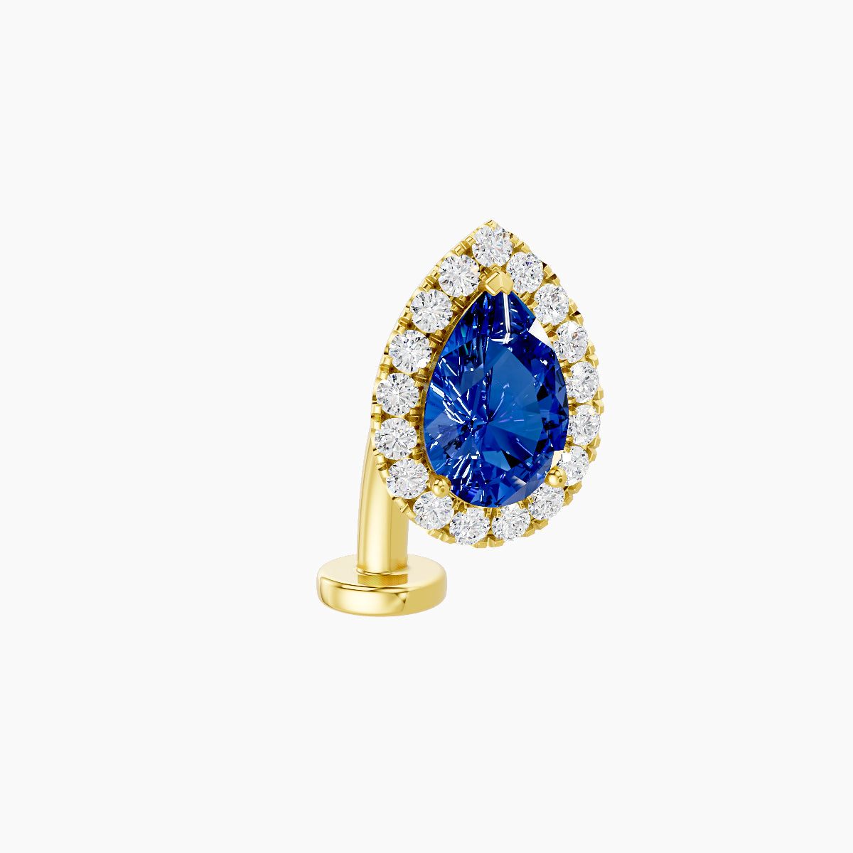 Eirene | 18k Yellow Gold 10 mm 9.5 mm Halo Pear Sapphire & Diamond Floating Navel Piercing
