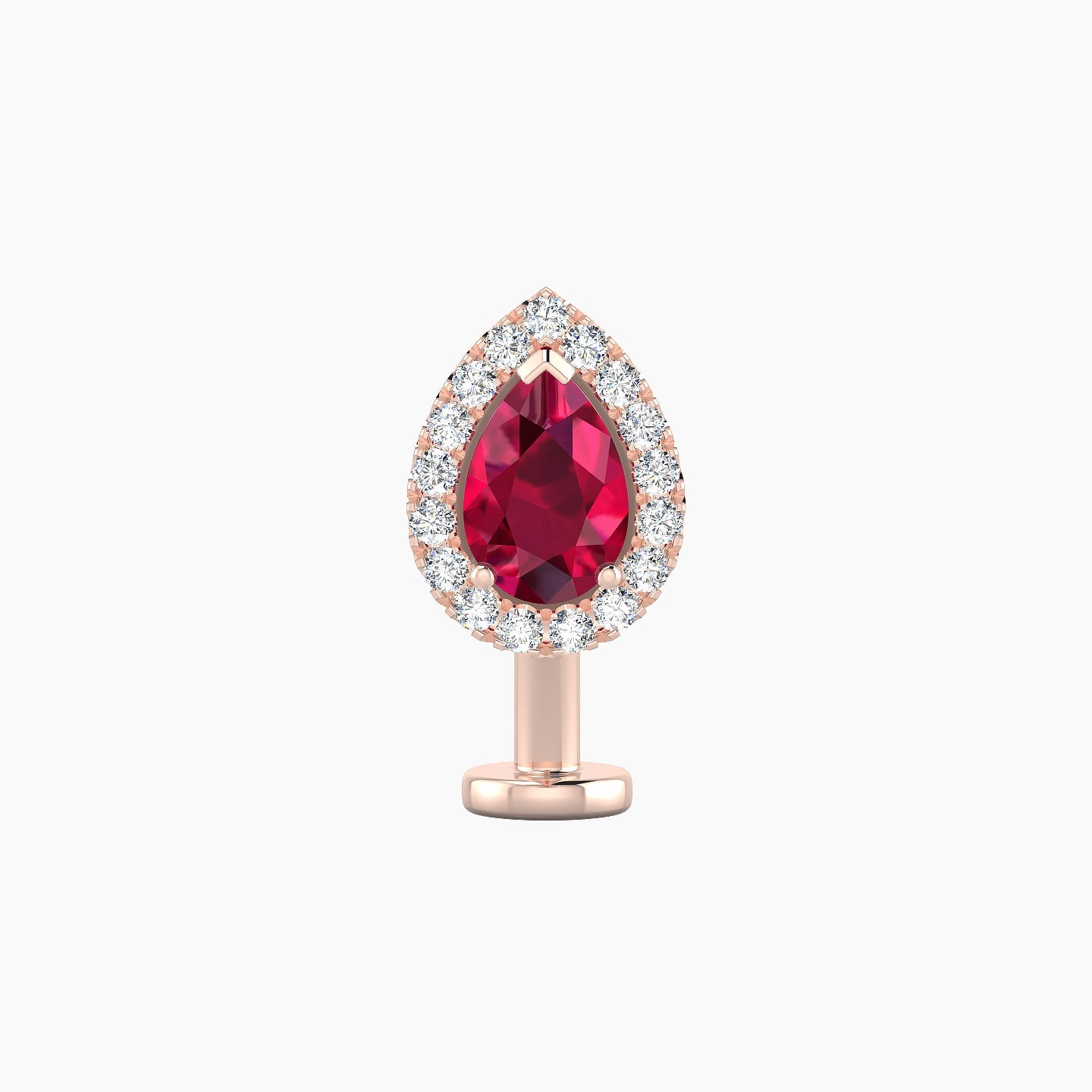 Eirene | 18k Rose Gold 10 mm 9.5 mm Halo Pear Ruby & Diamond Floating Navel Piercing
