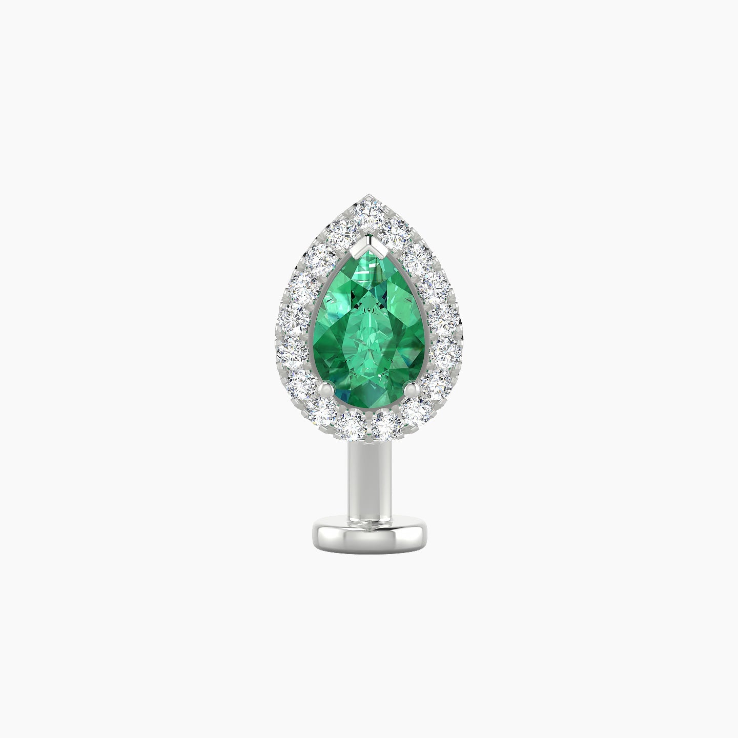 Eirene | 18k White Gold 10 mm 9.5 mm Halo Pear Emerald & Diamond Floating Navel Piercing