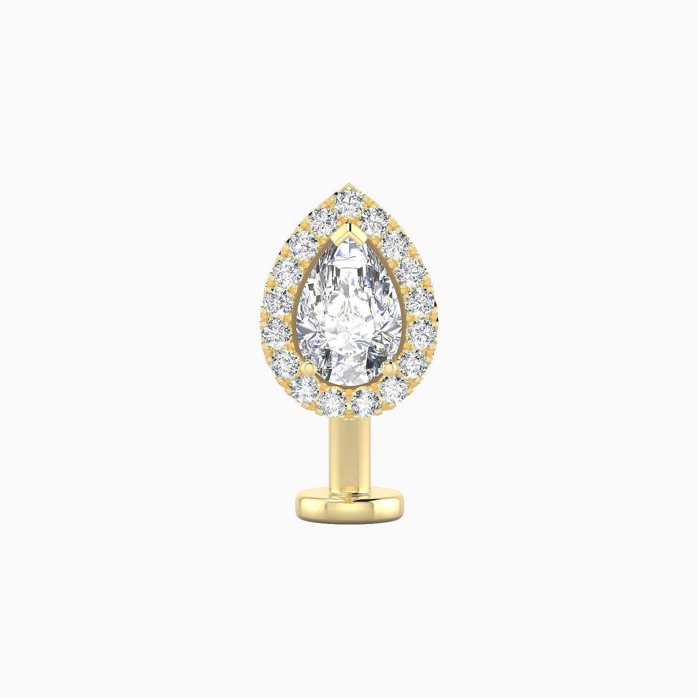 Eirene | 18k Yellow Gold 9.5 mm 10 mm Halo Pear Diamond Floating Navel Piercing