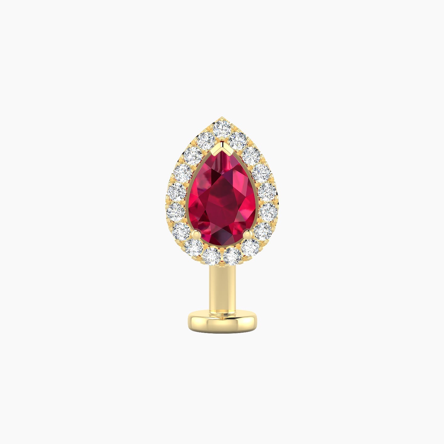 Eirene | 18k Yellow Gold 10 mm 9.5 mm Halo Pear Ruby & Diamond Floating Navel Piercing