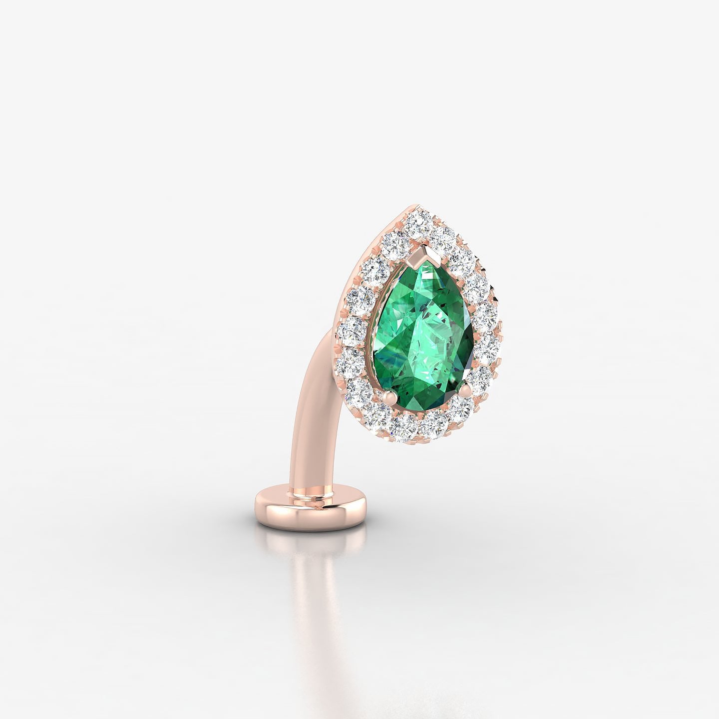 Eirene | 18k Rose Gold 10 mm 9.5 mm Halo Pear Emerald & Diamond Floating Navel Piercing