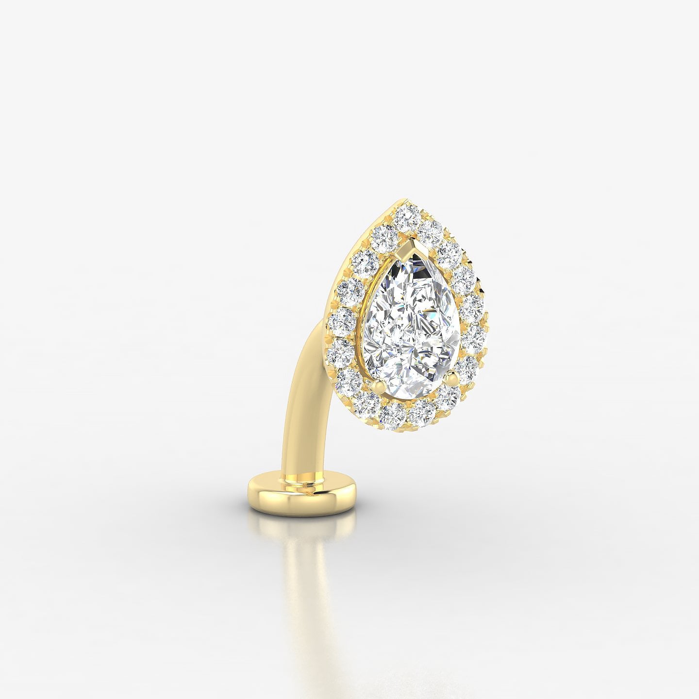 Eirene | 18k Yellow Gold 9.5 mm 10 mm Halo Pear Diamond Floating Navel Piercing