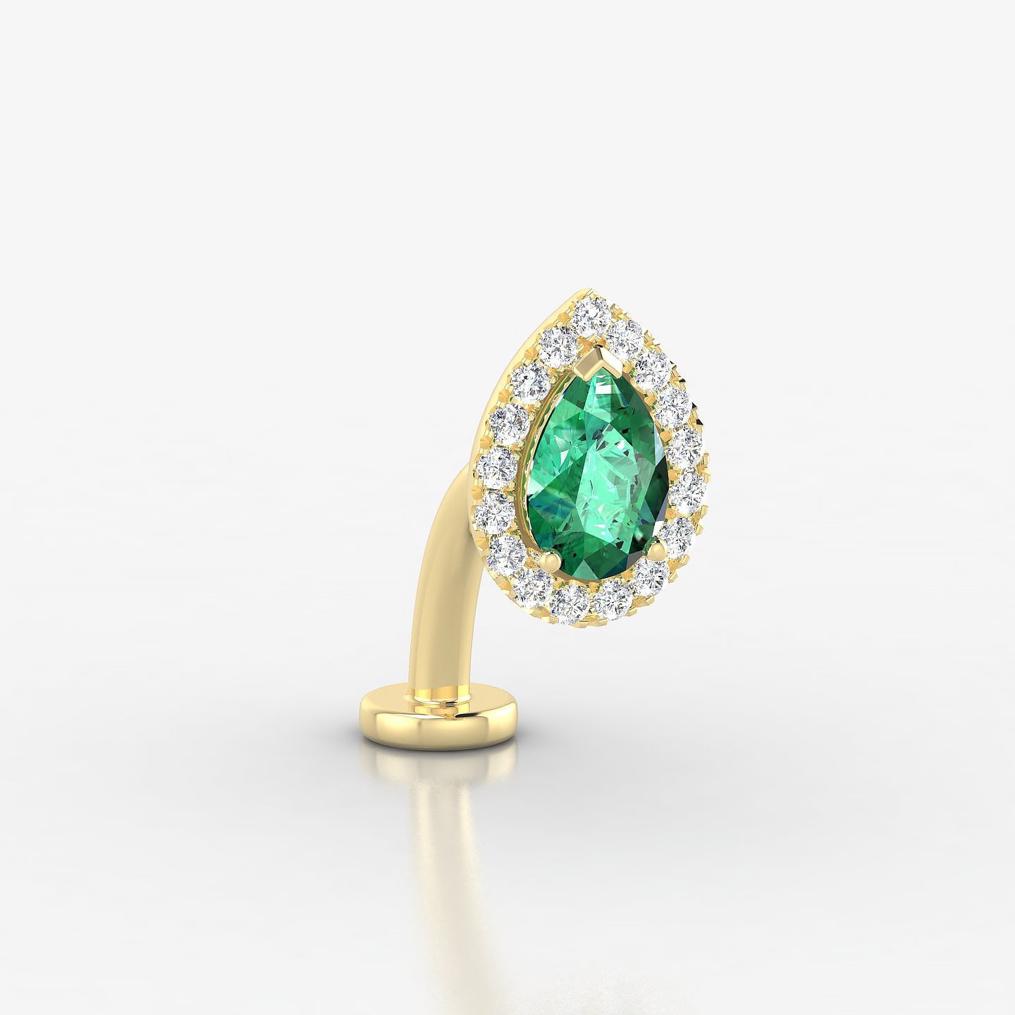 Eirene | 18k Yellow Gold 10 mm 9.5 mm Halo Pear Emerald & Diamond Floating Navel Piercing
