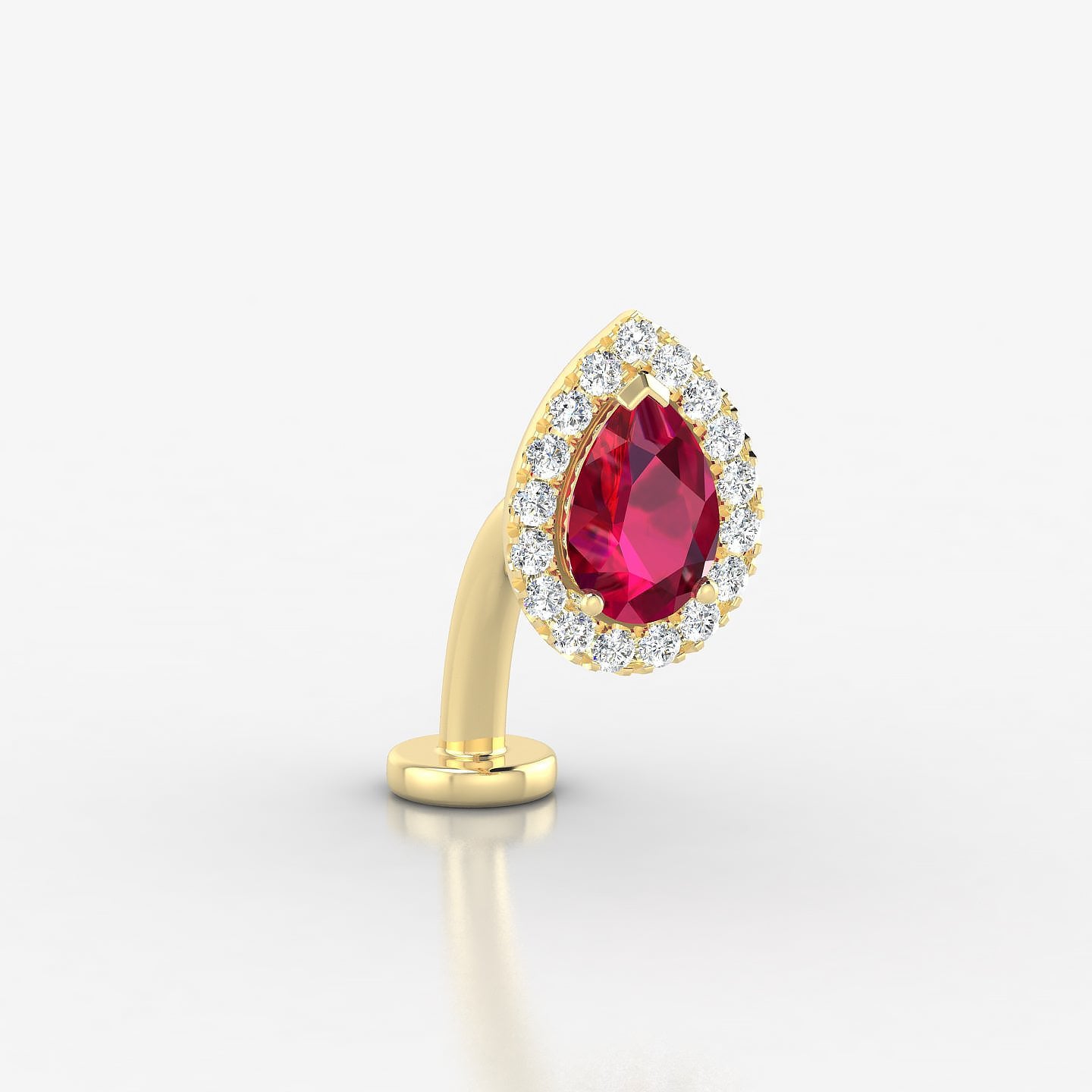 Eirene | 18k Yellow Gold 10 mm 9.5 mm Halo Pear Ruby & Diamond Floating Navel Piercing