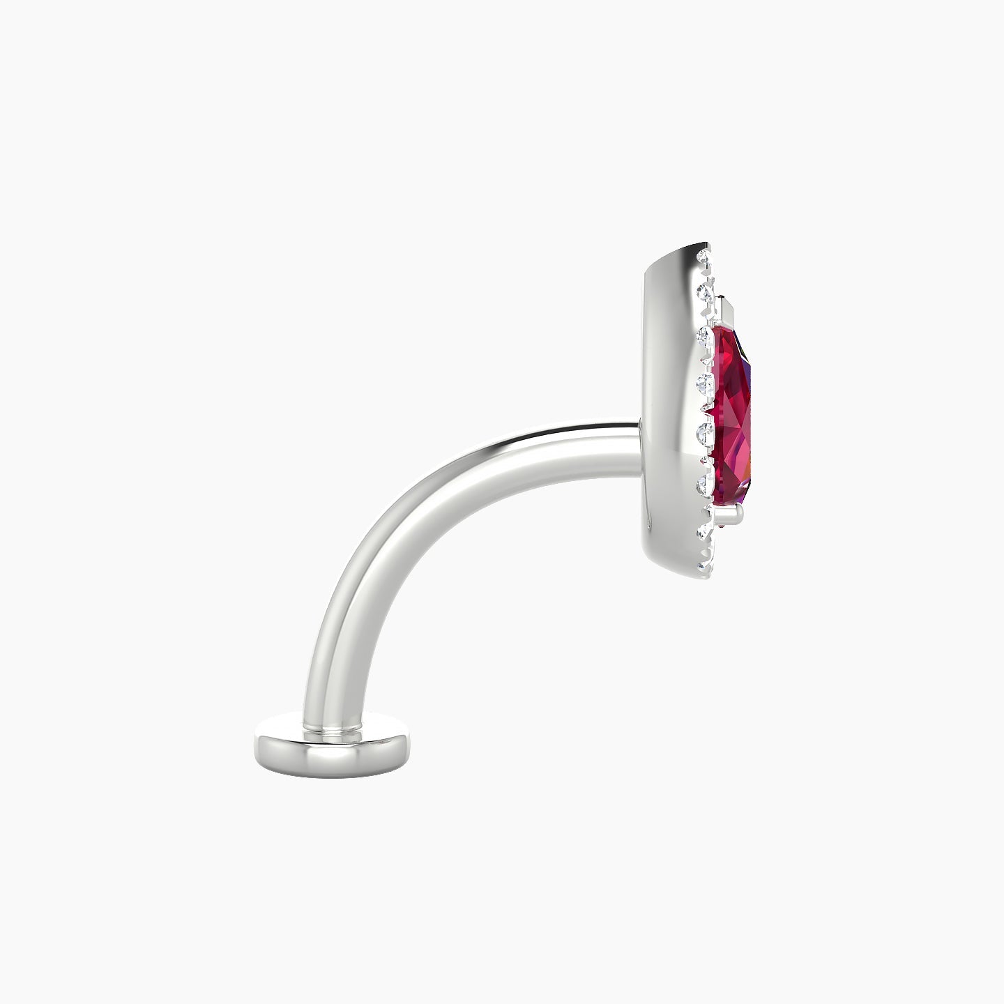 Eirene | 18k White Gold 10 mm 9.5 mm Halo Pear Ruby & Diamond Floating Navel Piercing