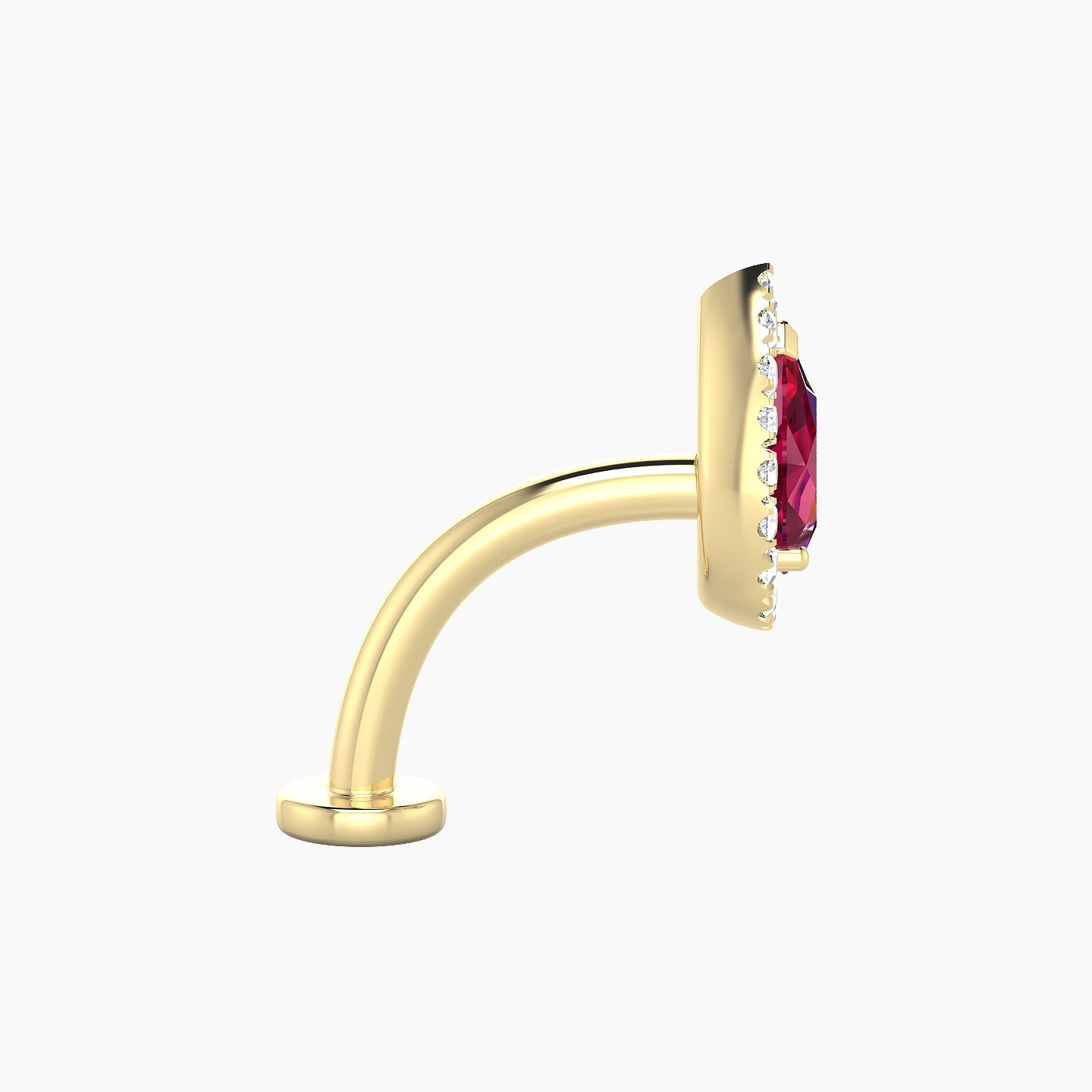 Eirene | 18k Yellow Gold 10 mm 9.5 mm Halo Pear Ruby & Diamond Floating Navel Piercing
