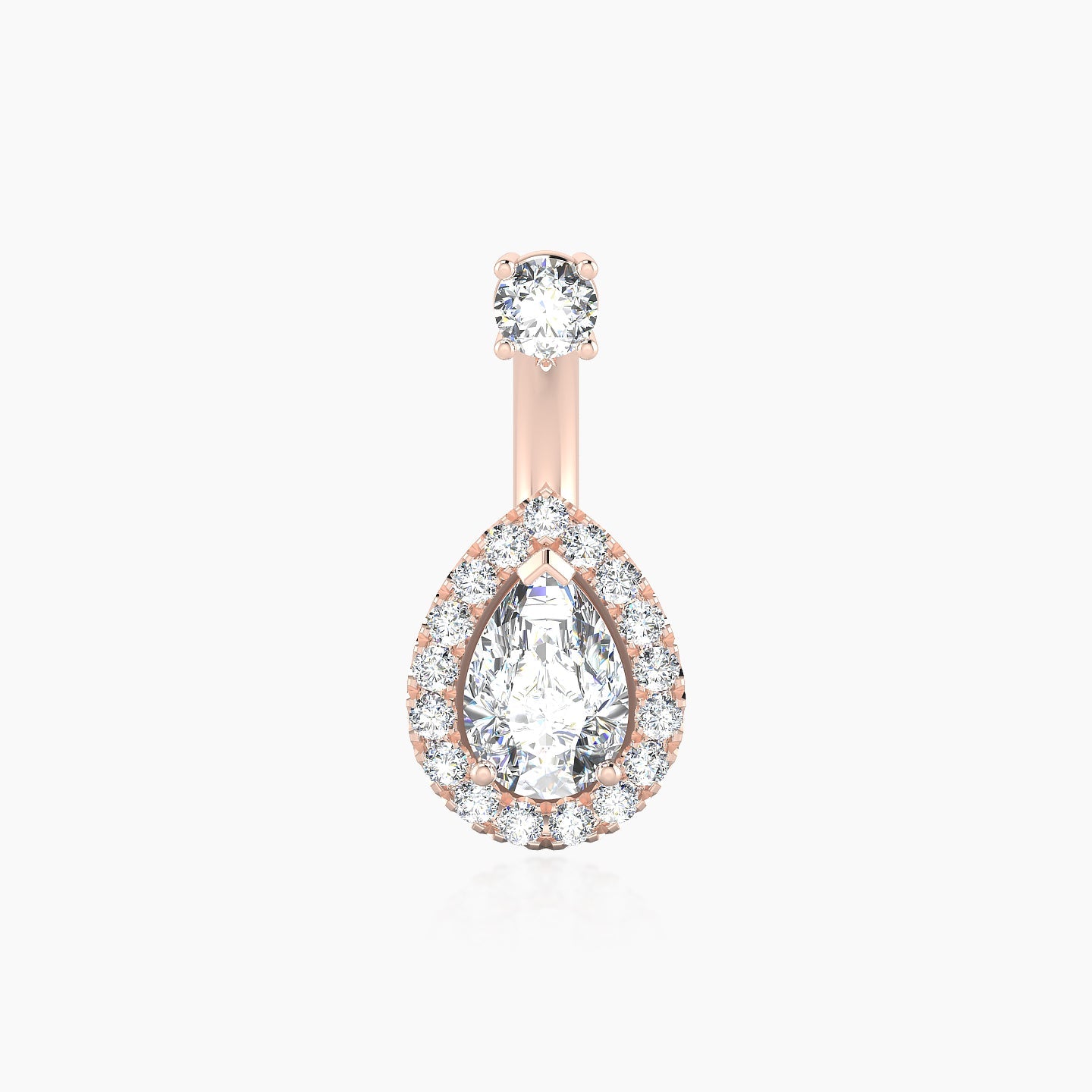 Eirene | 18k Rose Gold 10 mm 9.5 mm Halo Pear Diamond Navel Piercing