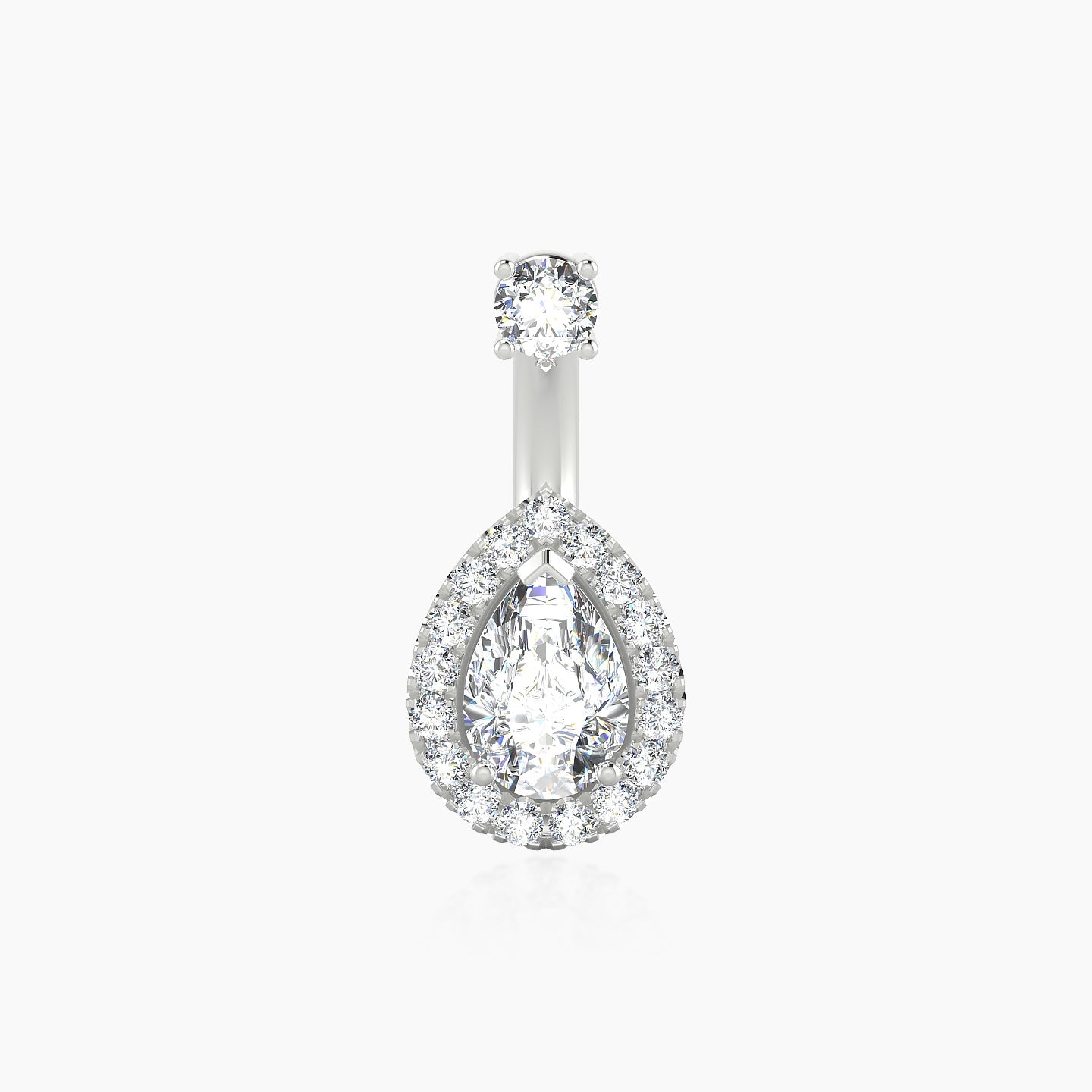 Eirene | 18k White Gold 10 mm 9.5 mm Halo Pear Diamond Navel Piercing
