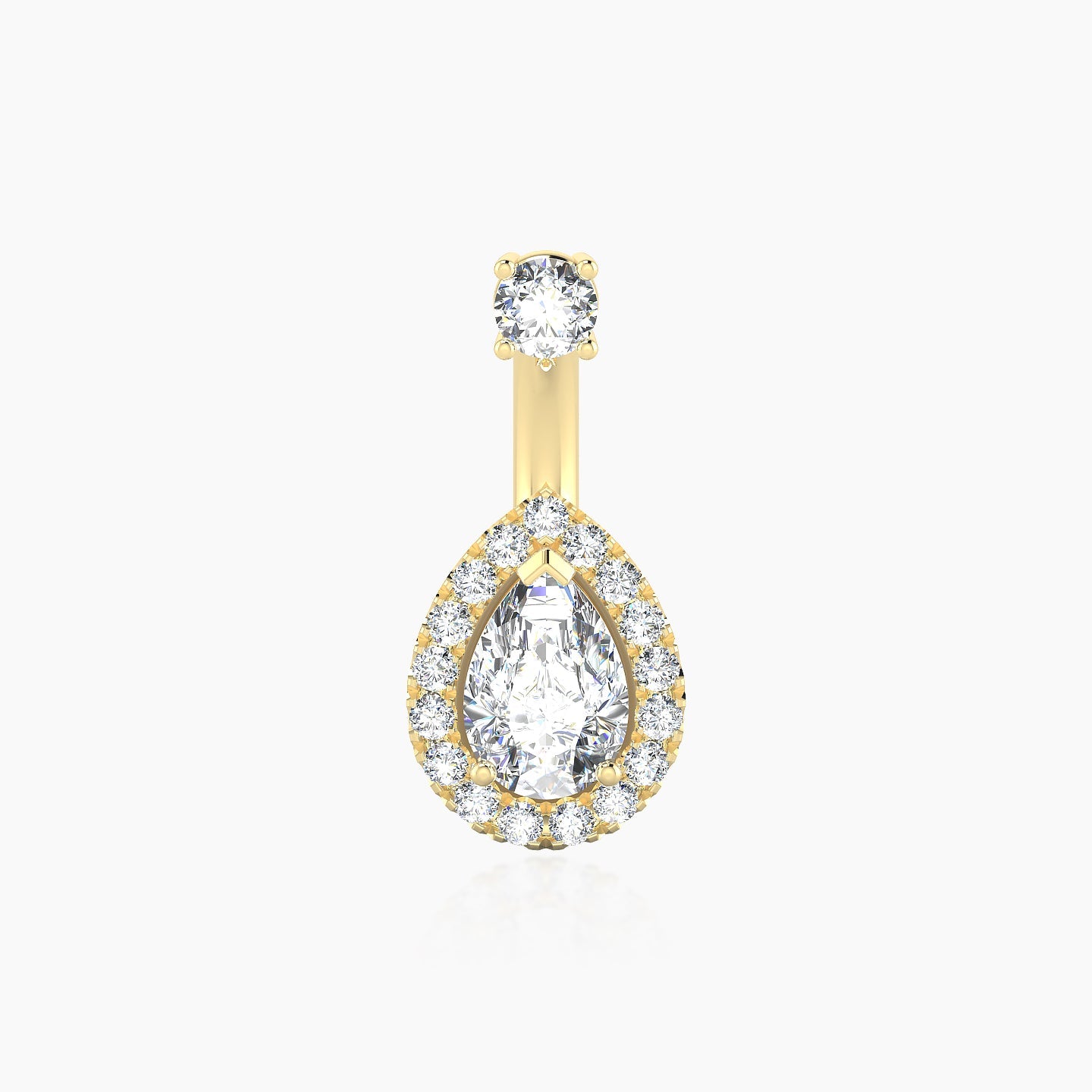 Eirene | 18k Yellow Gold 10 mm 9.5 mm Halo Pear Diamond Navel Piercing