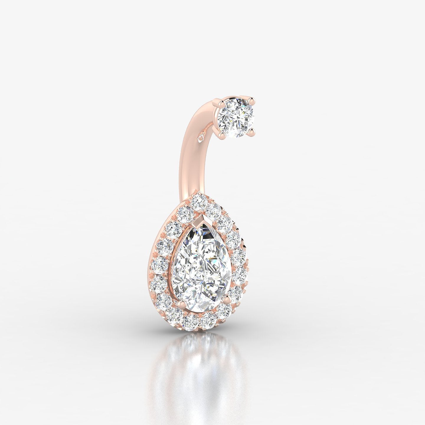Eirene | 18k Rose Gold 10 mm 9.5 mm Halo Pear Diamond Navel Piercing