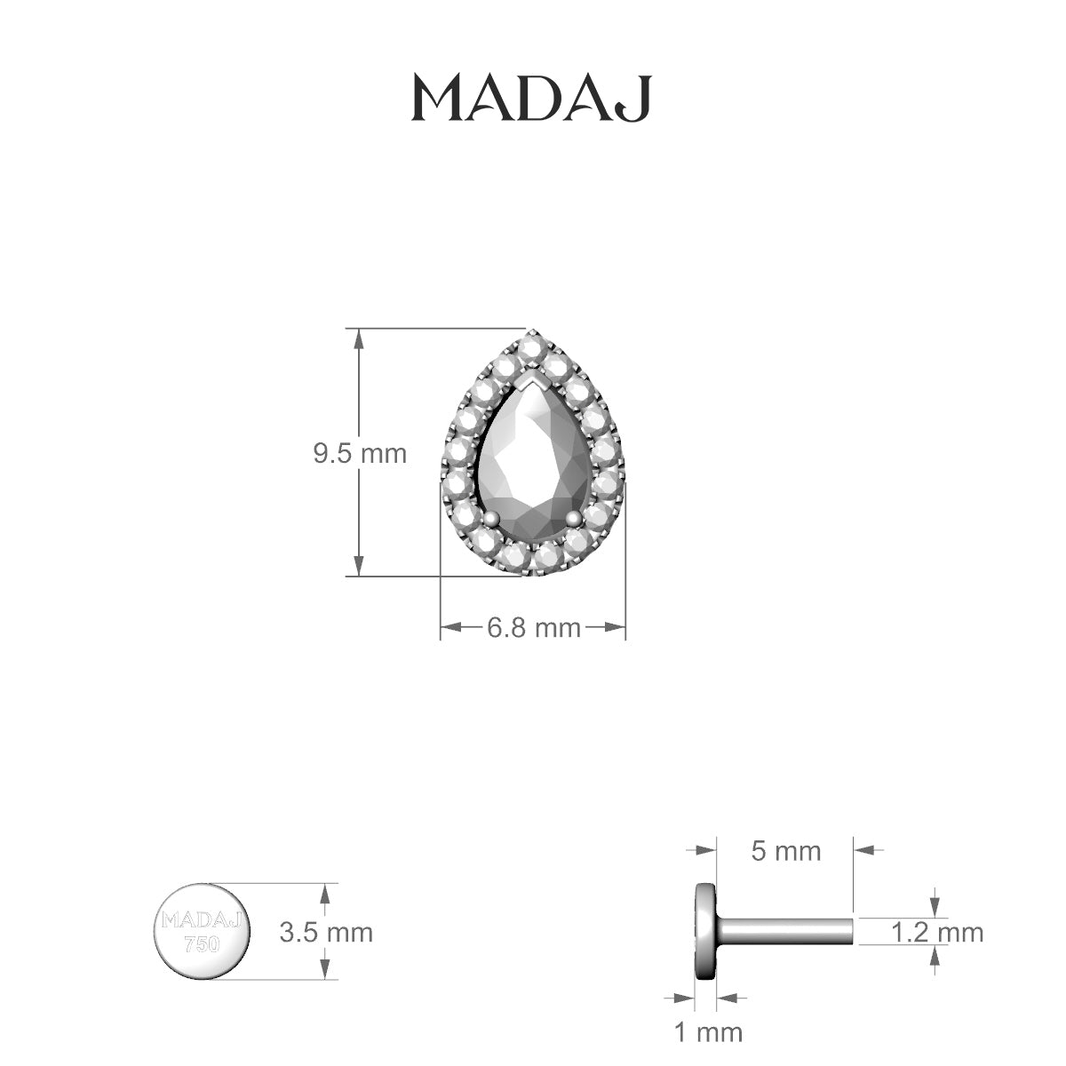 Eirene | 18k White Gold 9.5 mm 5 mm Halo Pear Diamond Piercing