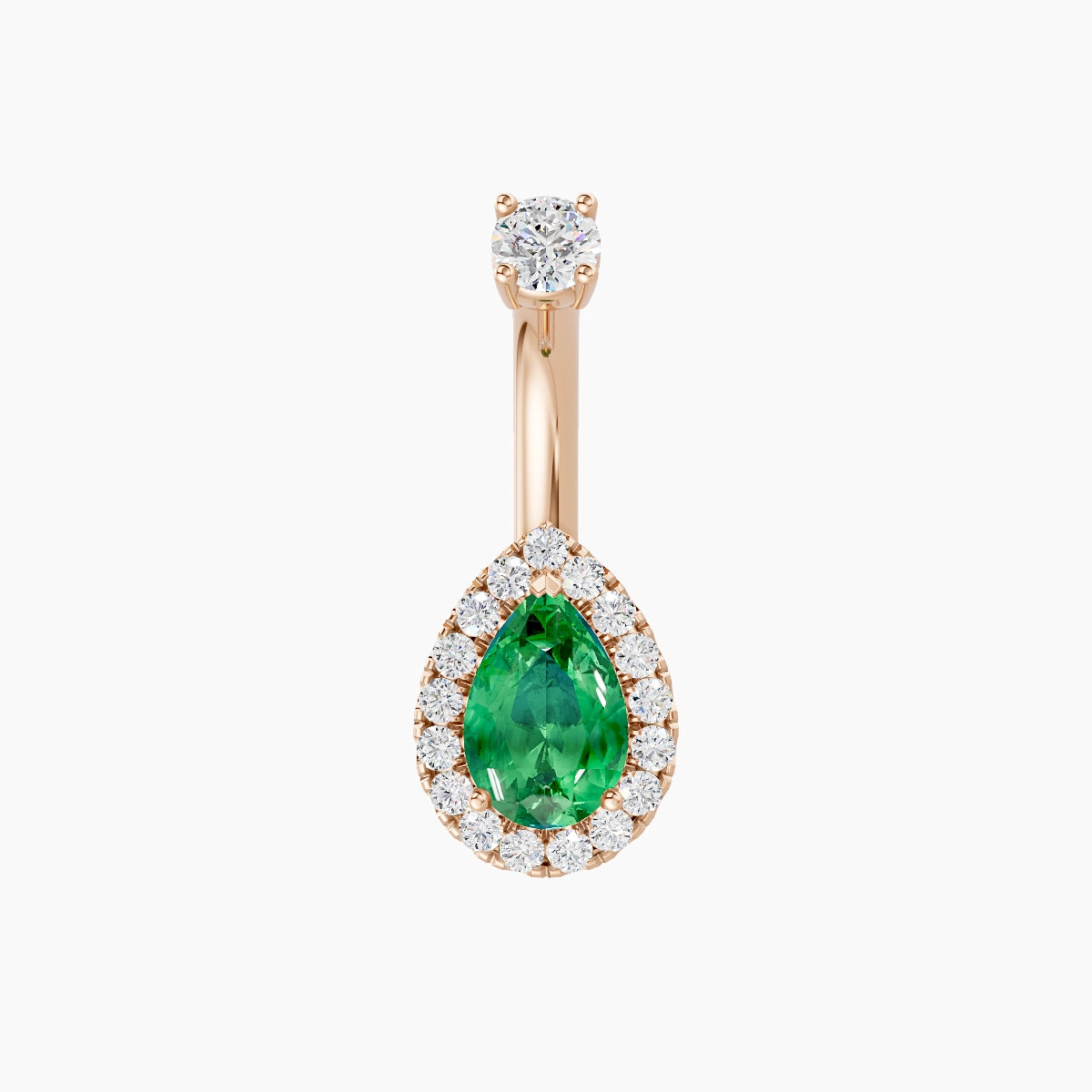 Eirene | 18k Rose Gold 9 mm 6 mm Halo Pear Emerald & Diamond Belly Piercing