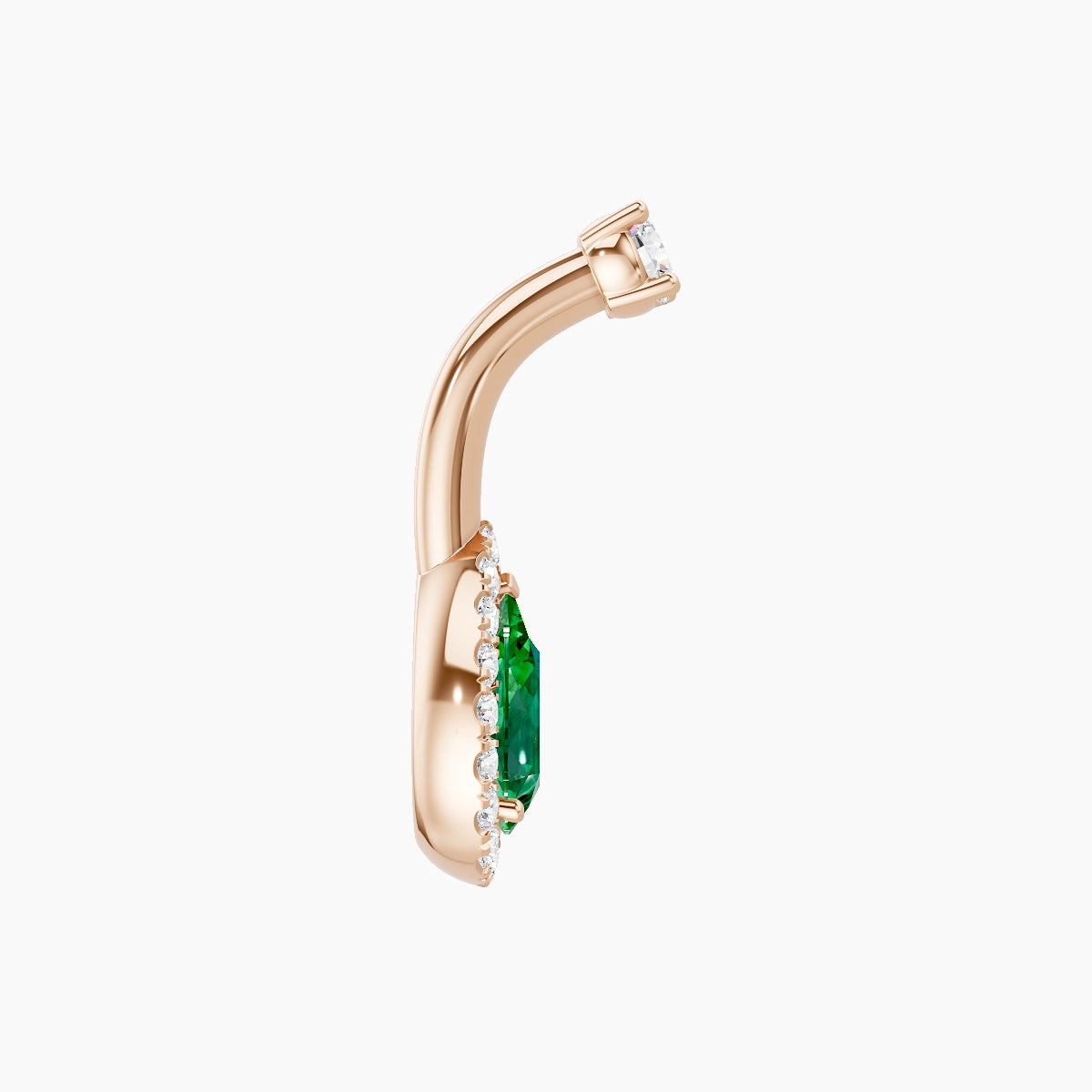 Eirene | 18k Rose Gold 9 mm 6 mm Halo Pear Emerald & Diamond Belly Piercing