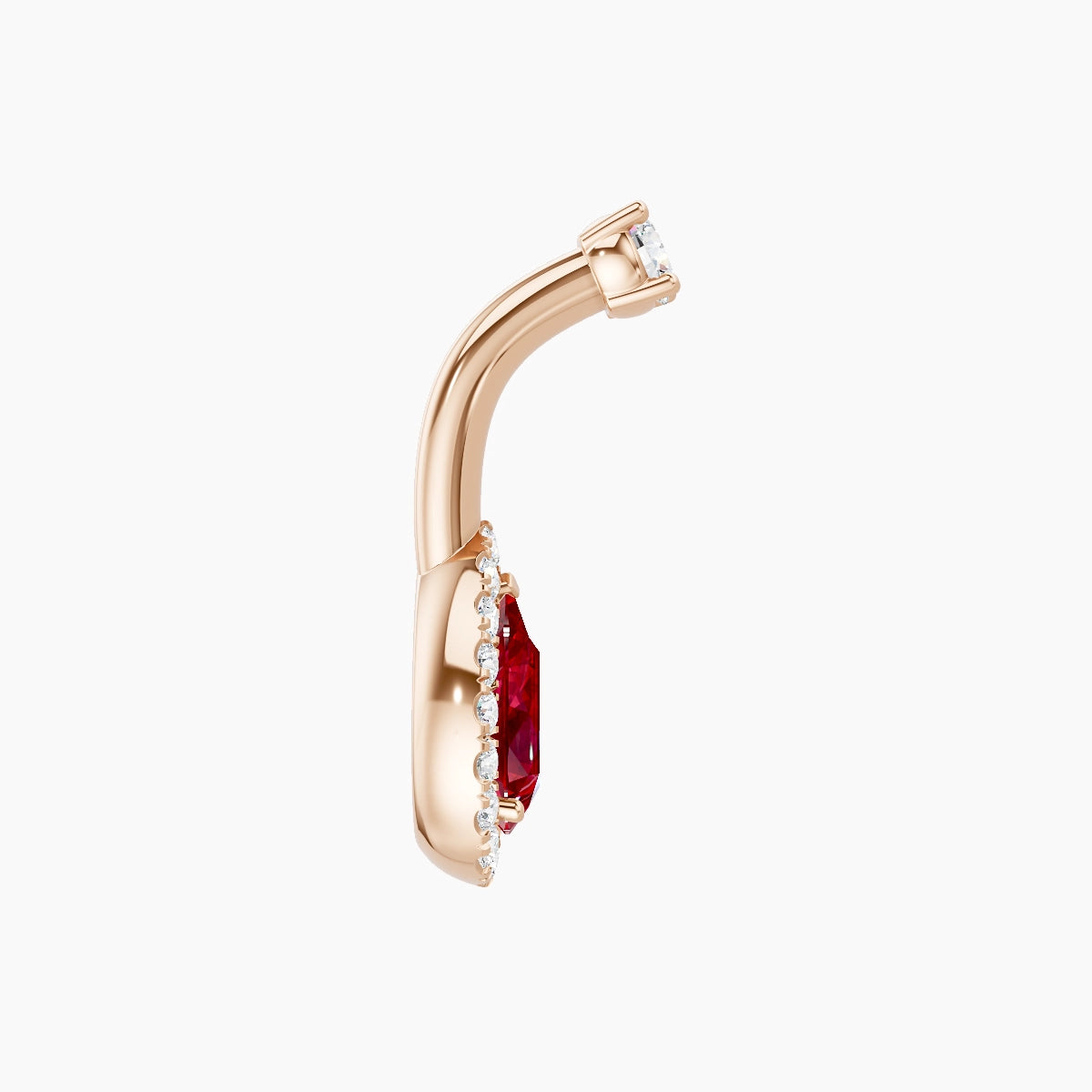 Eirene | 18k Rose Gold 9 mm 6 mm Halo Pear Ruby & Diamond Belly Piercing