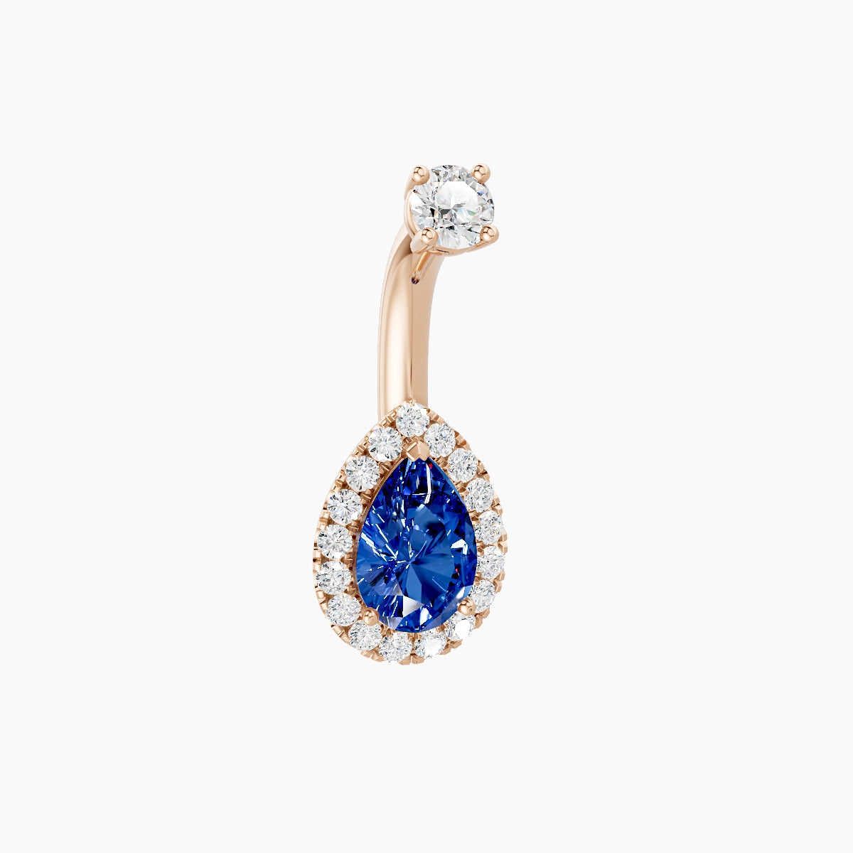Eirene | 18k Rose Gold 9 mm 6 mm Halo Pear Sapphire & Diamond Belly Piercing