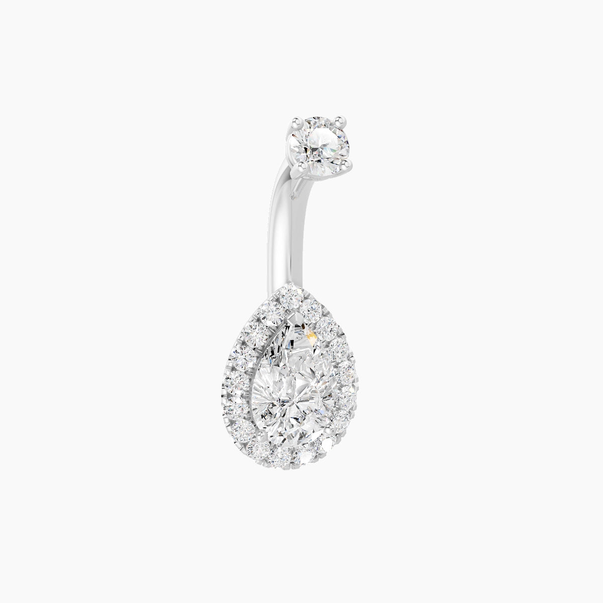 Eirene | 18k White Gold 9 mm 6 mm Halo Pear Diamond Belly Piercing