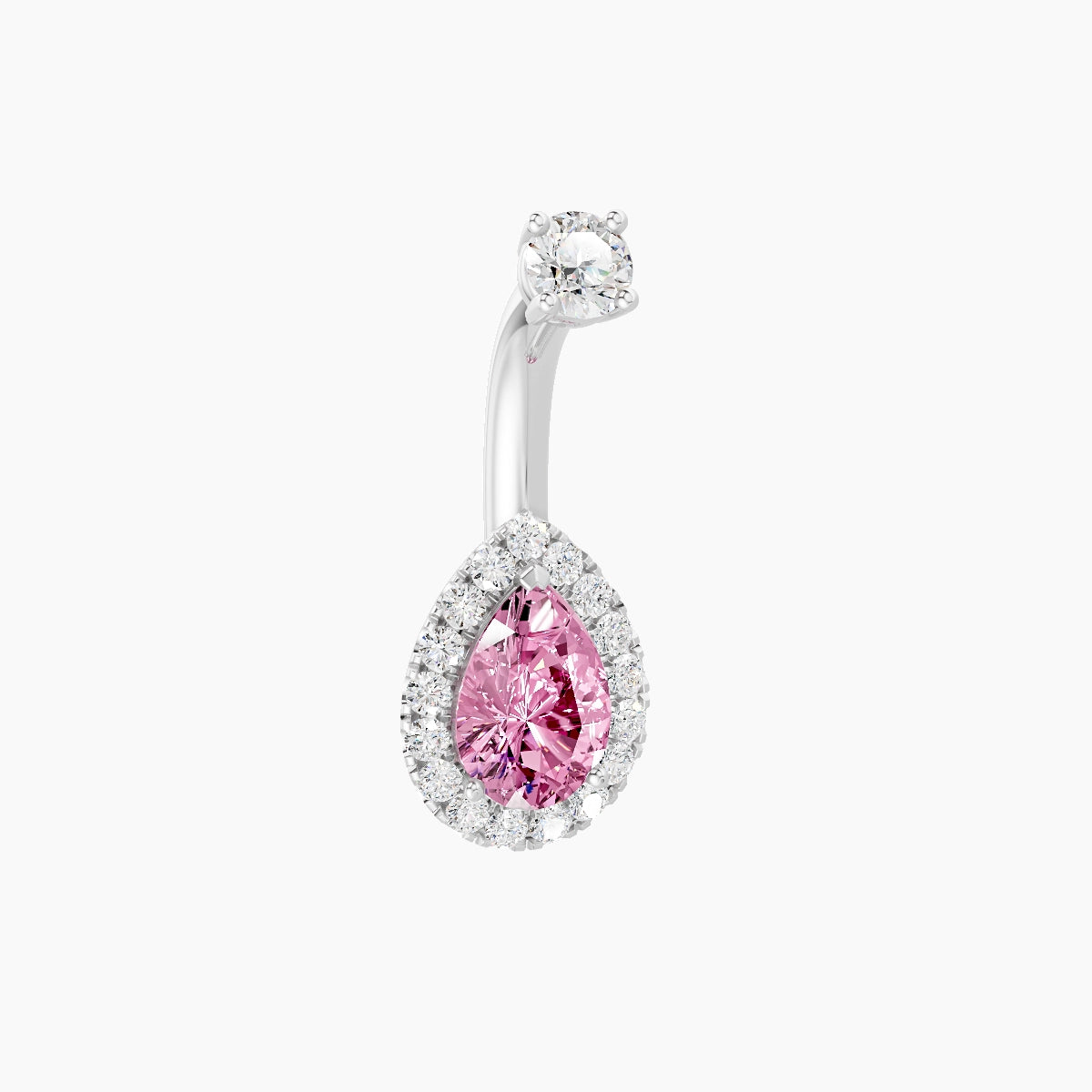 Eirene | 18k White Gold 9 mm 6 mm Halo Pear Pink Sapphire & Diamond Belly Piercing