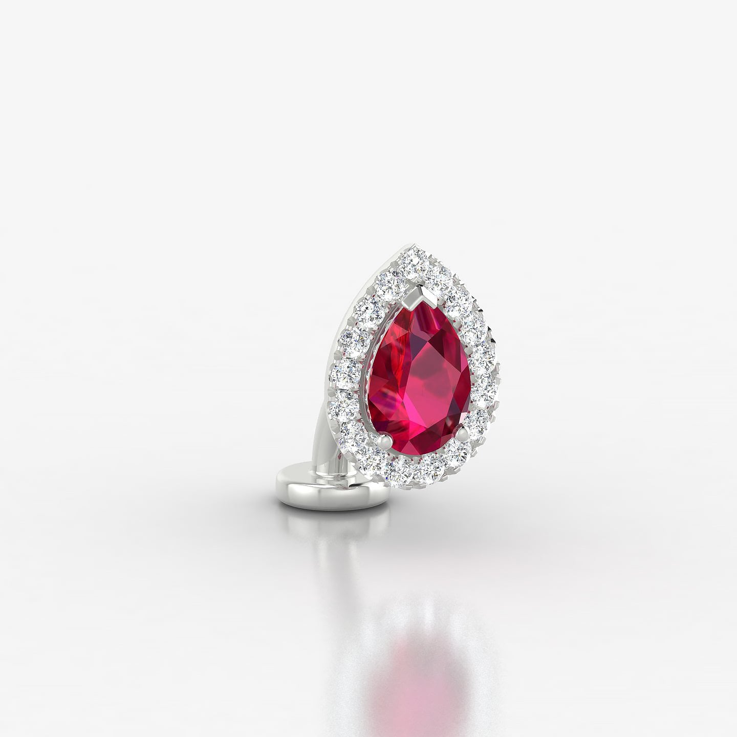 Eirene | 18k White Gold 6 mm 9.5 mm Halo Pear Ruby & Diamond Floating Navel Piercing