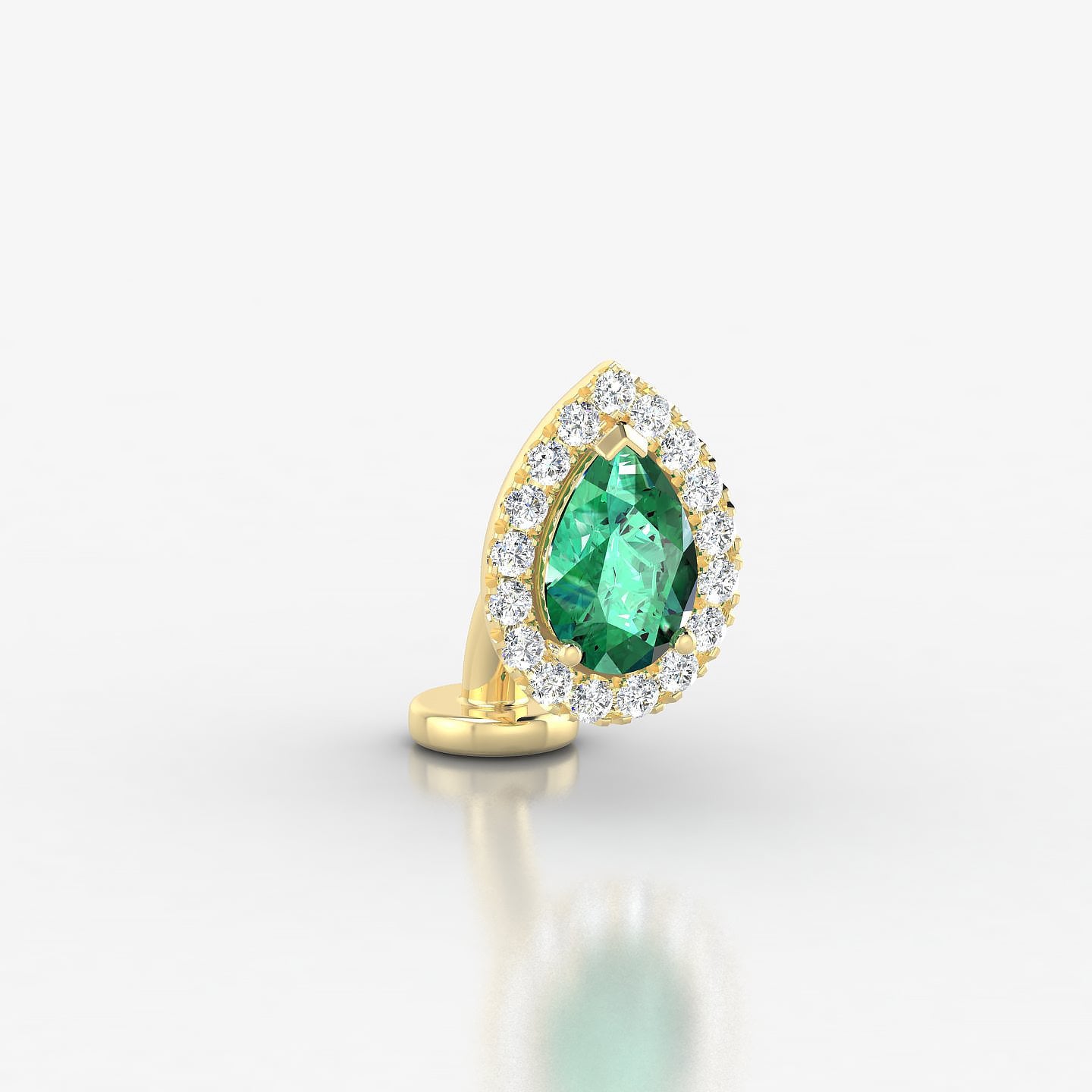 Eirene | 18k Yellow Gold 6 mm 9.5 mm Halo Pear Emerald & Diamond Floating Navel Piercing