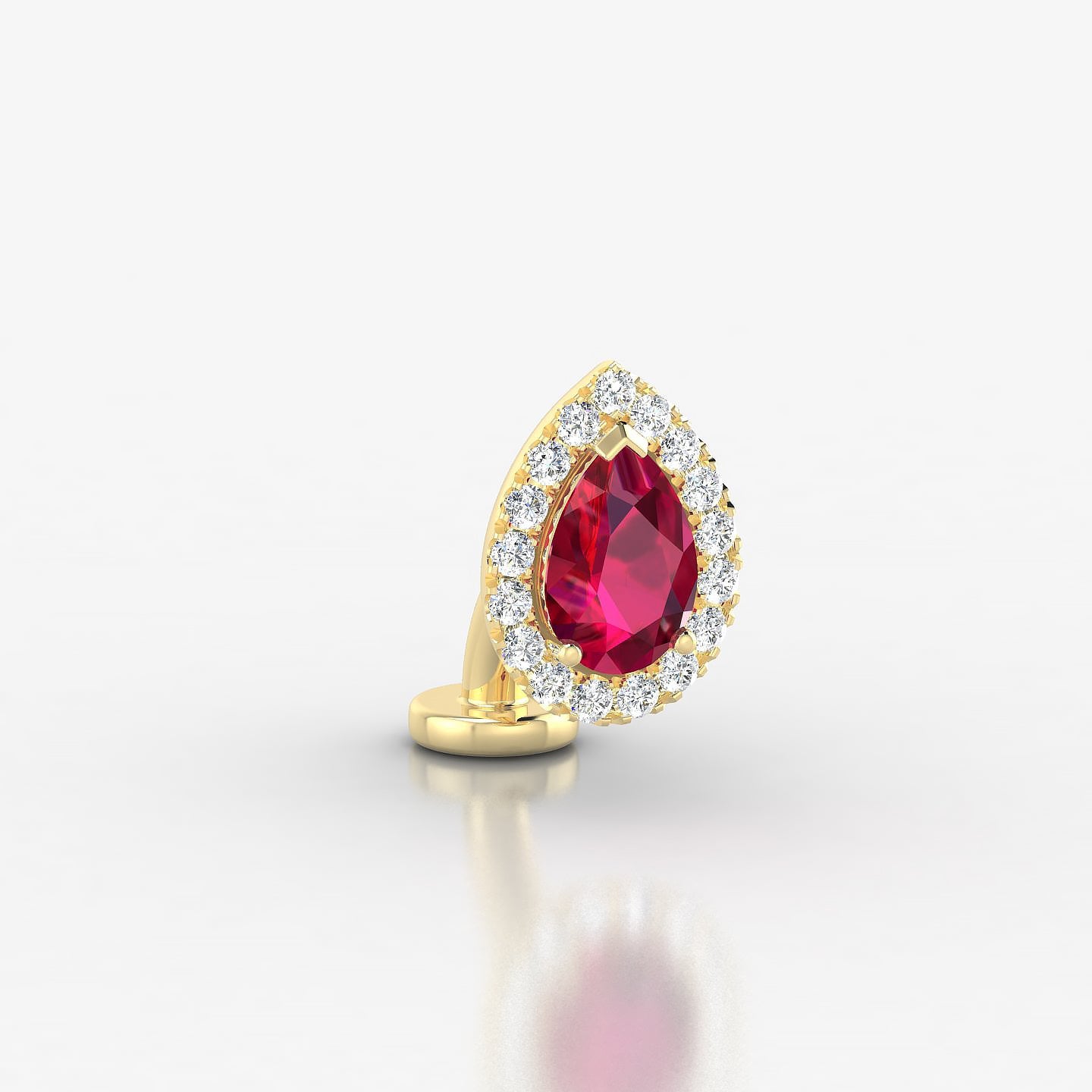 Eirene | 18k Yellow Gold 6 mm 9.5 mm Halo Pear Ruby & Diamond Floating Navel Piercing