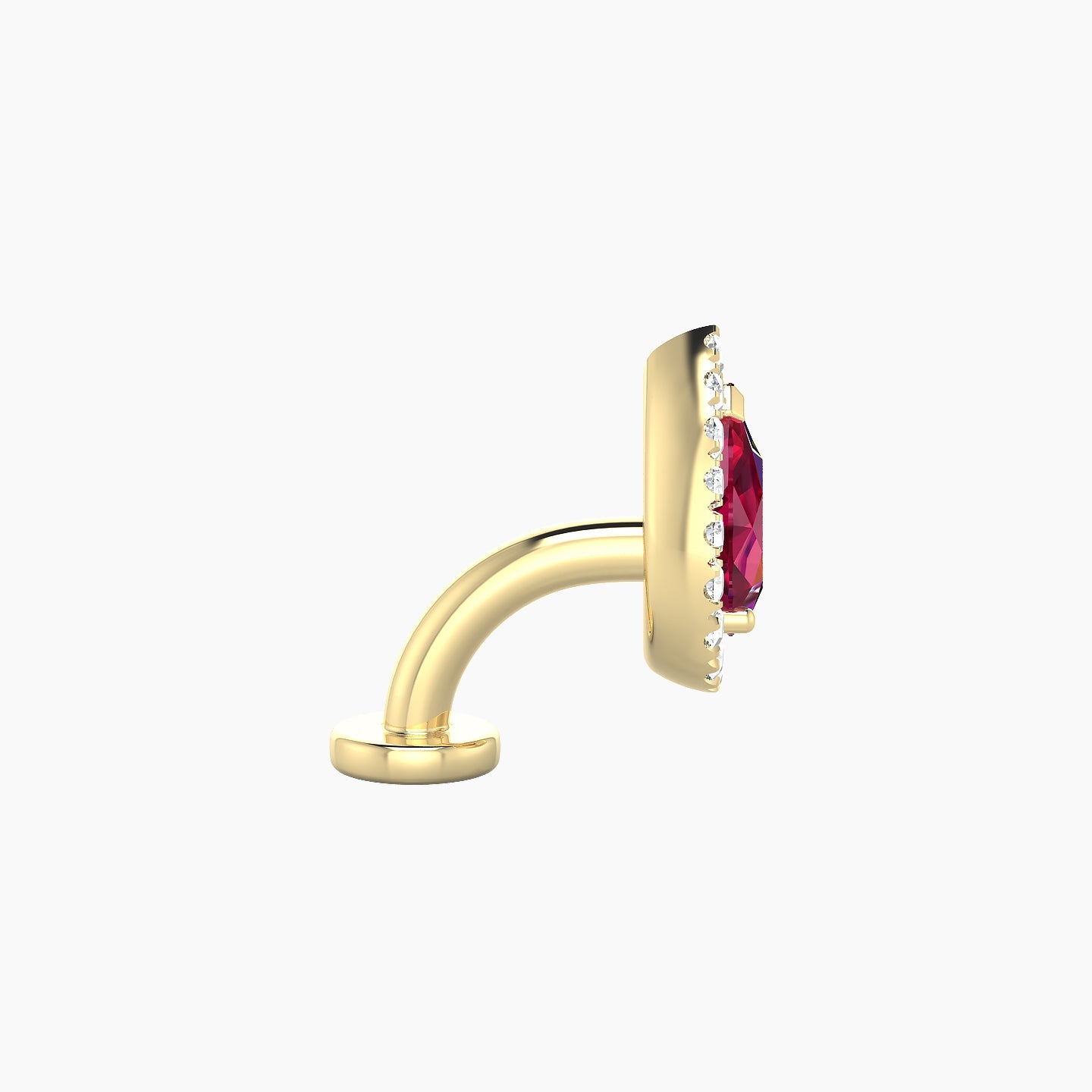 Eirene | 18k Yellow Gold 6 mm 9.5 mm Halo Pear Ruby & Diamond Floating Navel Piercing