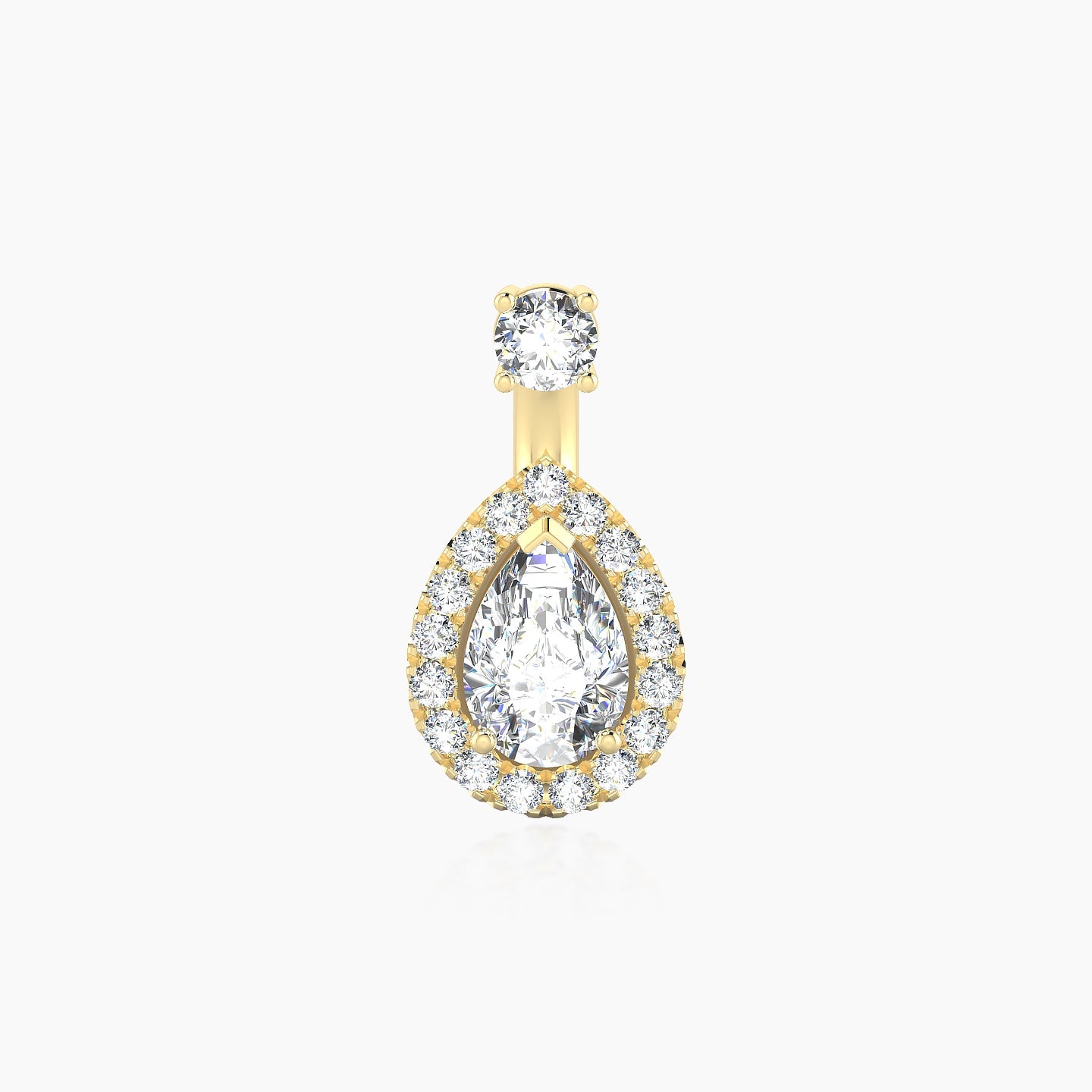 Eirene | 18k Yellow Gold 6 mm 9.5 mm Halo Pear Diamond Navel Piercing