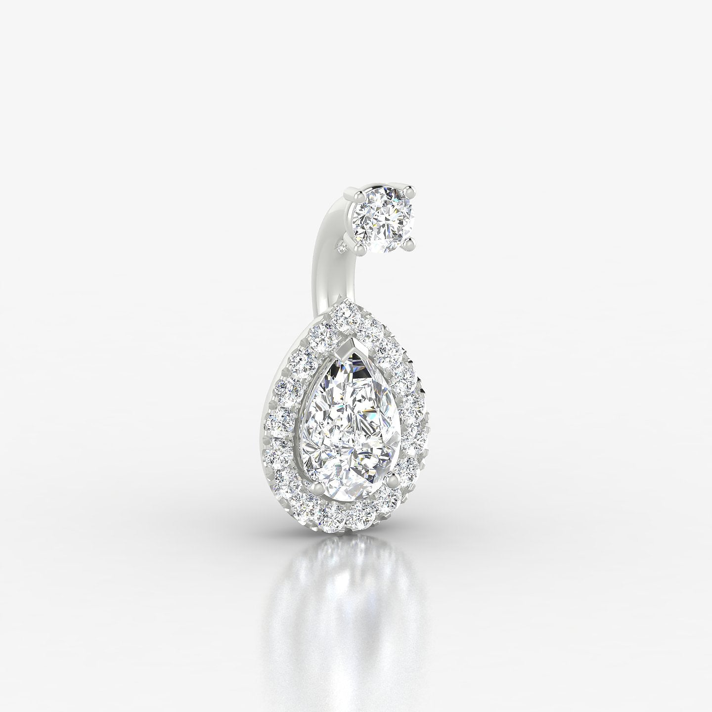 Eirene | 18k White Gold 6 mm 9.5 mm Halo Pear Diamond Navel Piercing